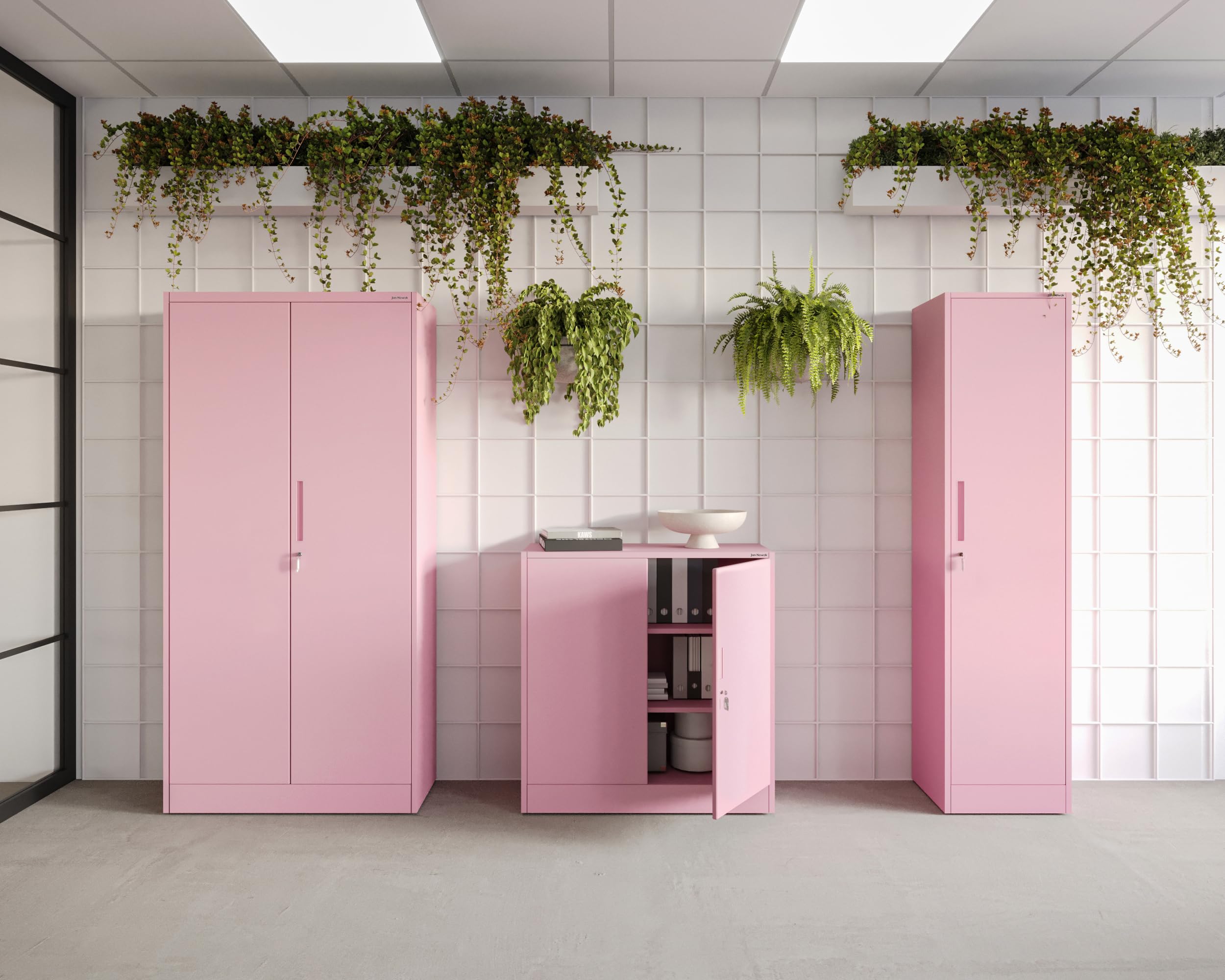 Jan Nowak Armoire de Bureau C001B Armoire métallique de Rangement 2 étagères réglables Revêtue de Poudre Verrouillable (Rose)