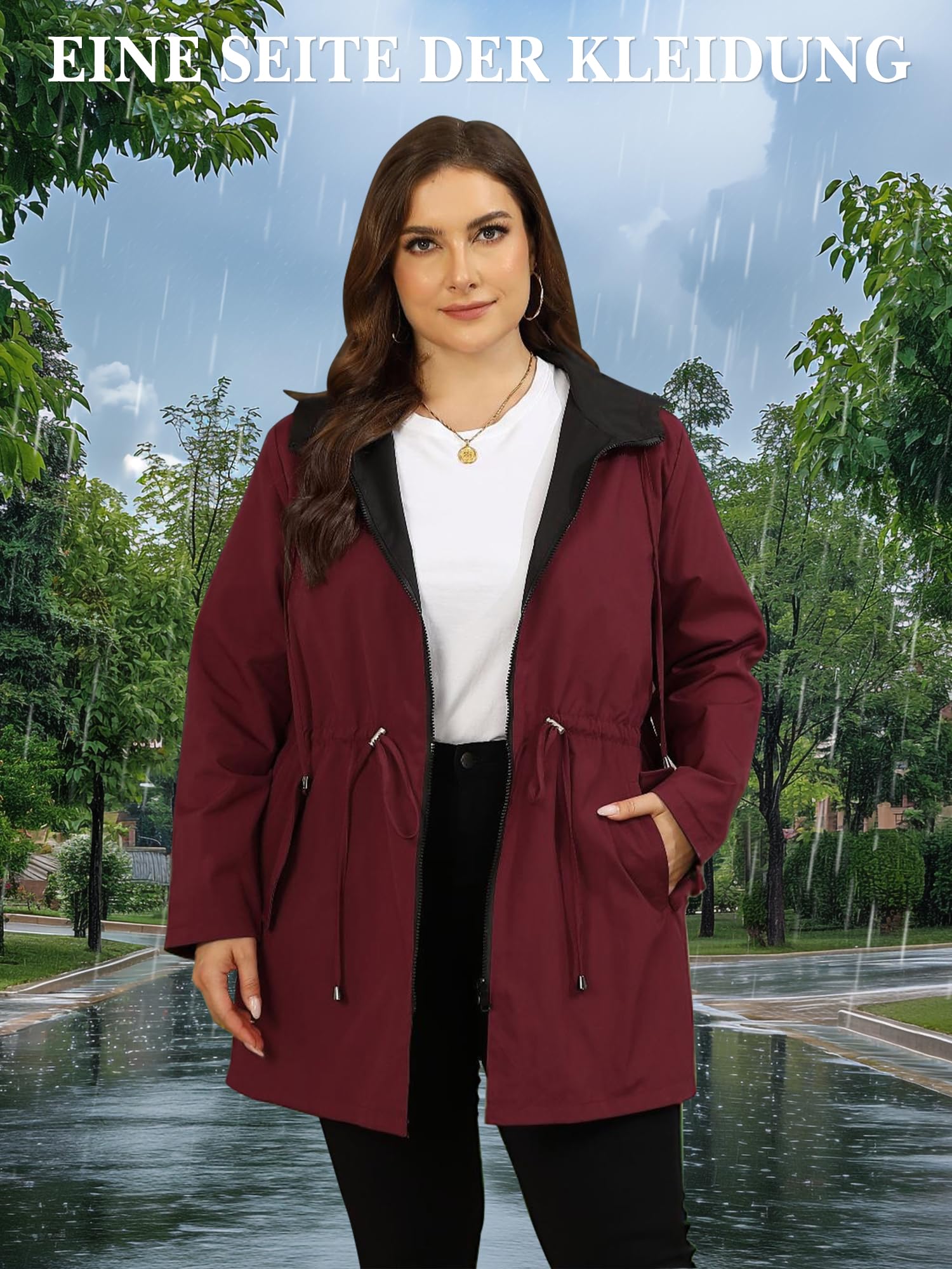 Regenjacke Damen Große Größen Reversible Regenmantel Damen Leicht Windbreaker Wasserdichte Regenjacken mit Kapuze Sport Outdoorjacke