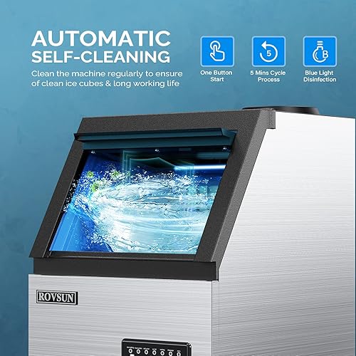 Miniatura 4 de ROVSUN Máquina de hacer hielo comercial de 110 libras24 horas con contenedor de almacenamiento de 24 libras, máquina de hielo independiente para
