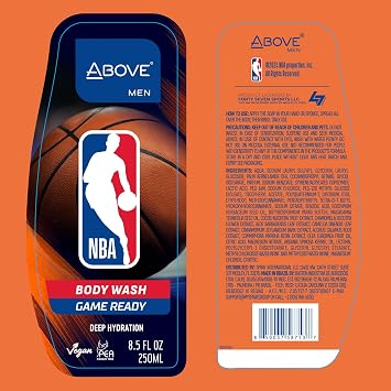 ABOVE NBA Body Wash for Men | GAME READY | Deep Hydration & Energizing Cleanse | Fresh-Court Cooling Scent | 8.5 oz