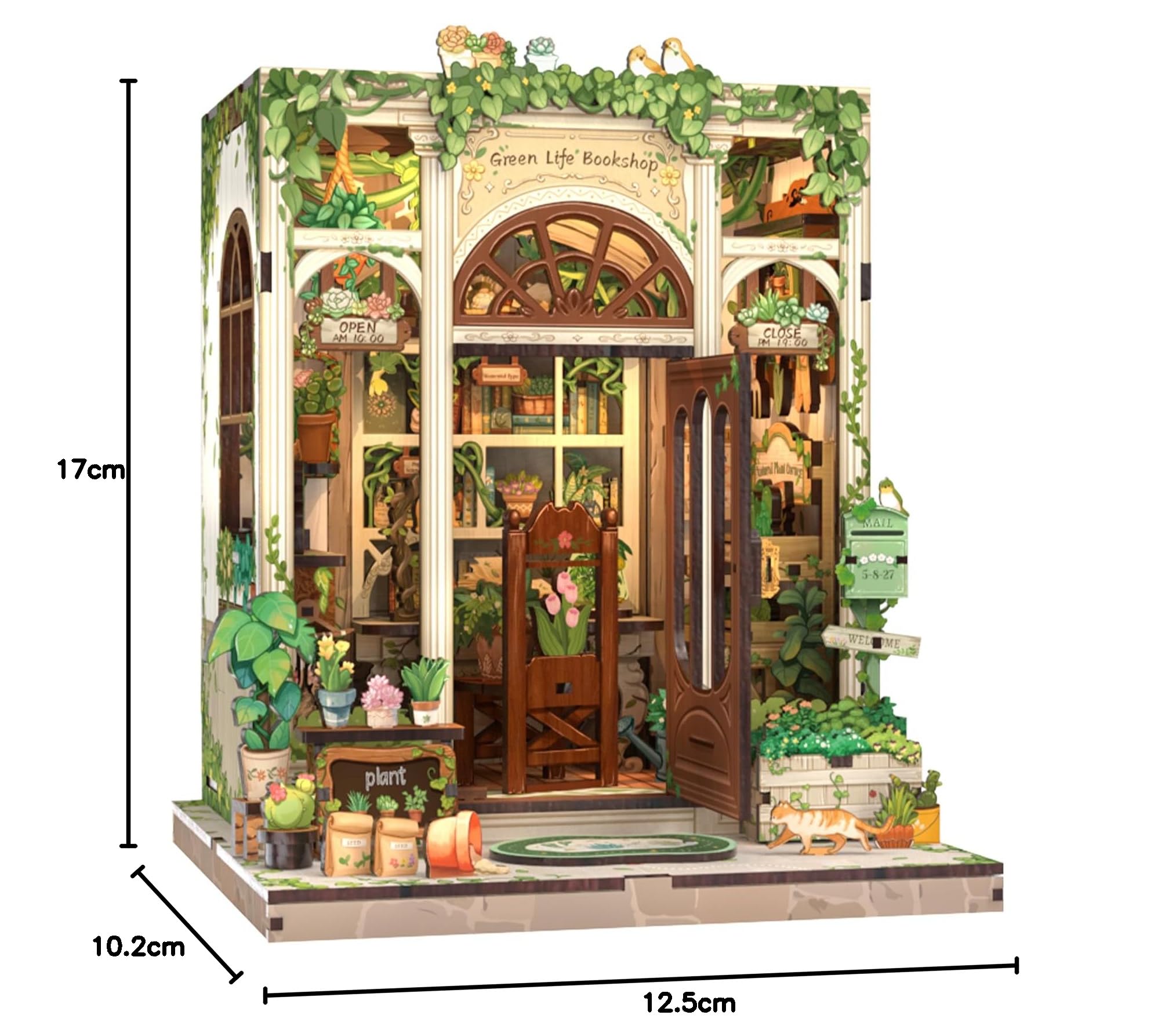 Cutefun Book Nook Kit - DIY Puppenhaus Miniatur Bausatz für Erwachsene, 3D-Holzpuzzles Bastelgeschenke für Frauen und Bücherliebhaber (Green Life Bookshop)
