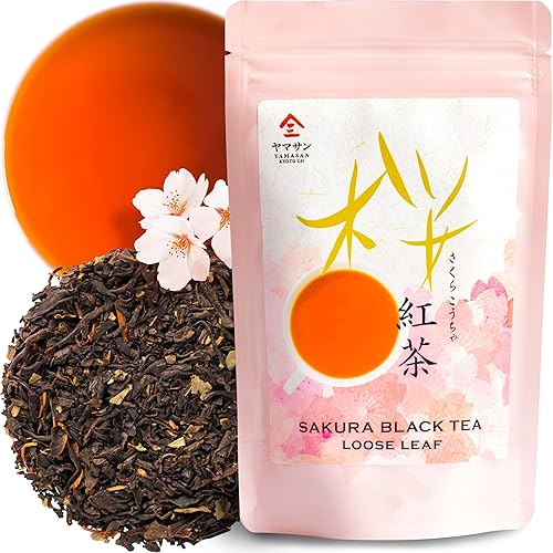 YAMASAN KYOTO UJI Sakura Black Tea Loose Leaf (80g) - Blending Benifuki and Japanese Sakura Cherry Blossom Leaves, Floral and Refreshing Wakocha - 2.8 Ounce (Pack of 1)