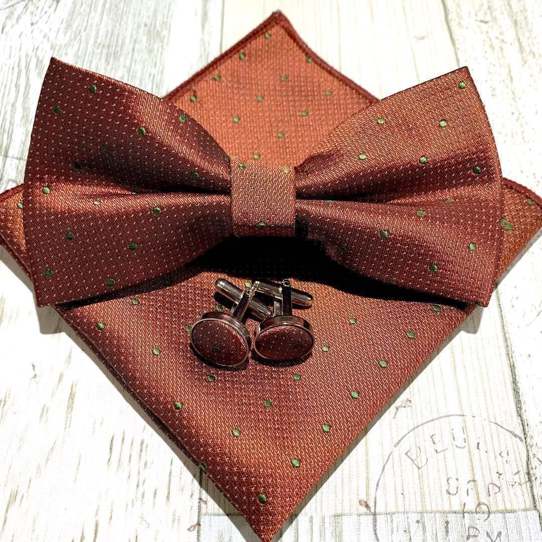 Amazon.co.jp: 蝶ネクタイ (ブラウン&ドット柄) テラコッタ 結婚式高級