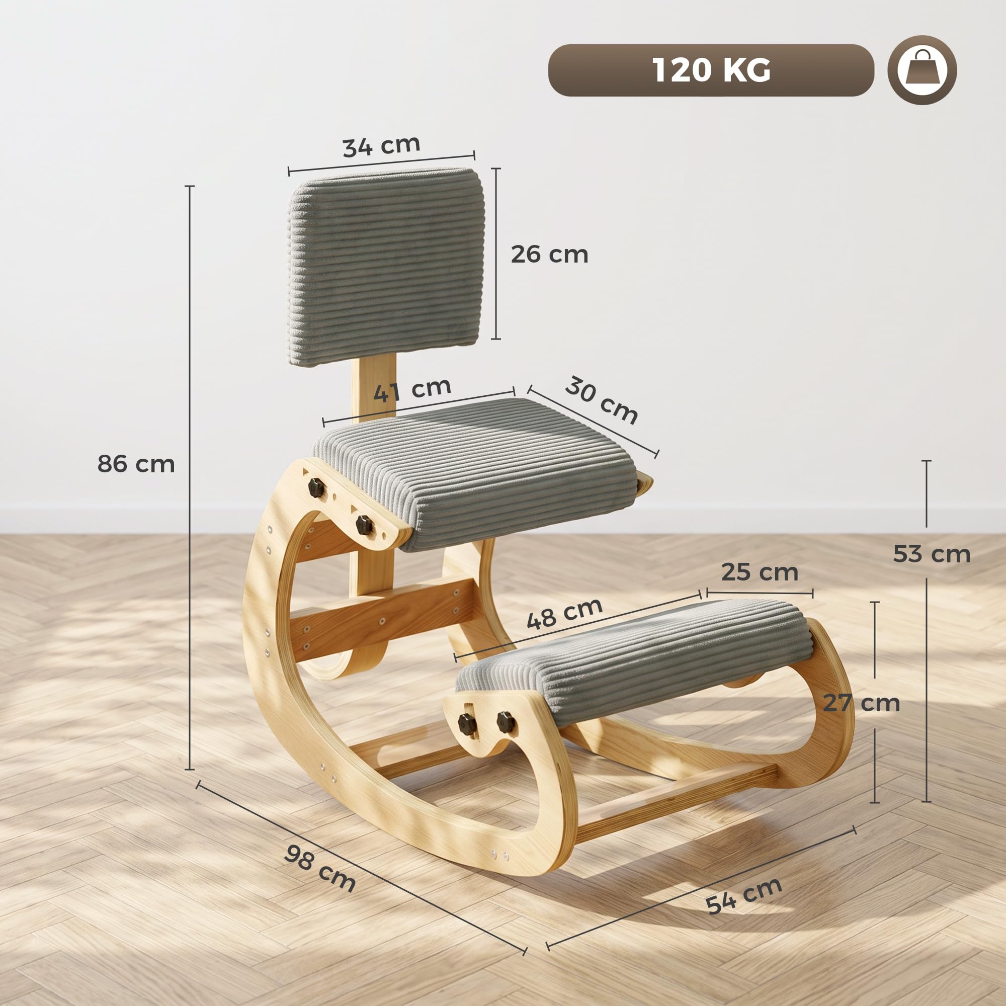 HOMCOM Ergonomiczne krzesło do kolan, taboret na kolana z oparciem, ciemnoszary