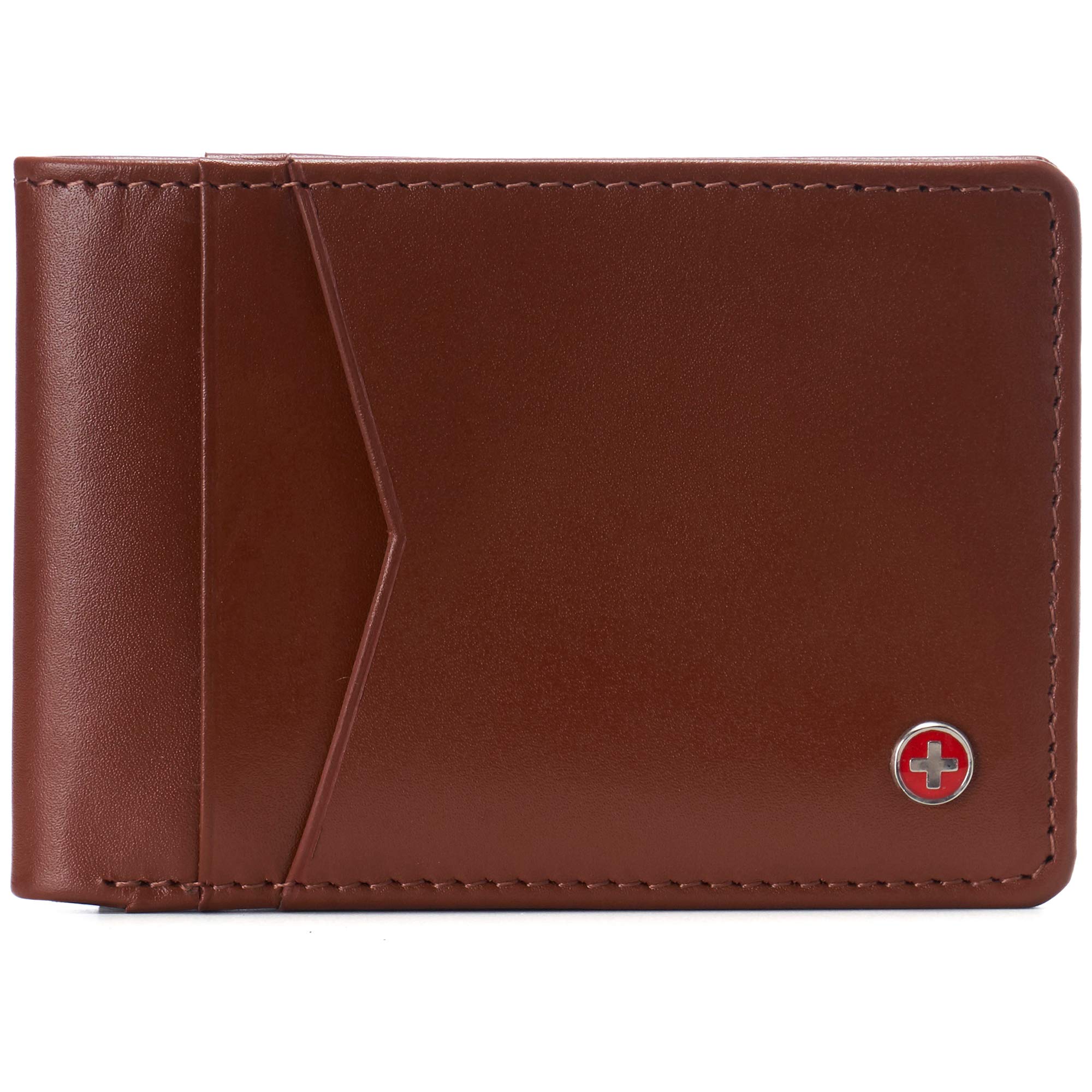 Alpine Swiss Delaney Slim Bifold Wallet | Front Pocket Wallet | 8 Card Slots ID Window | Outside Card Slot| RFID Protected Premium Leather | Gift Box