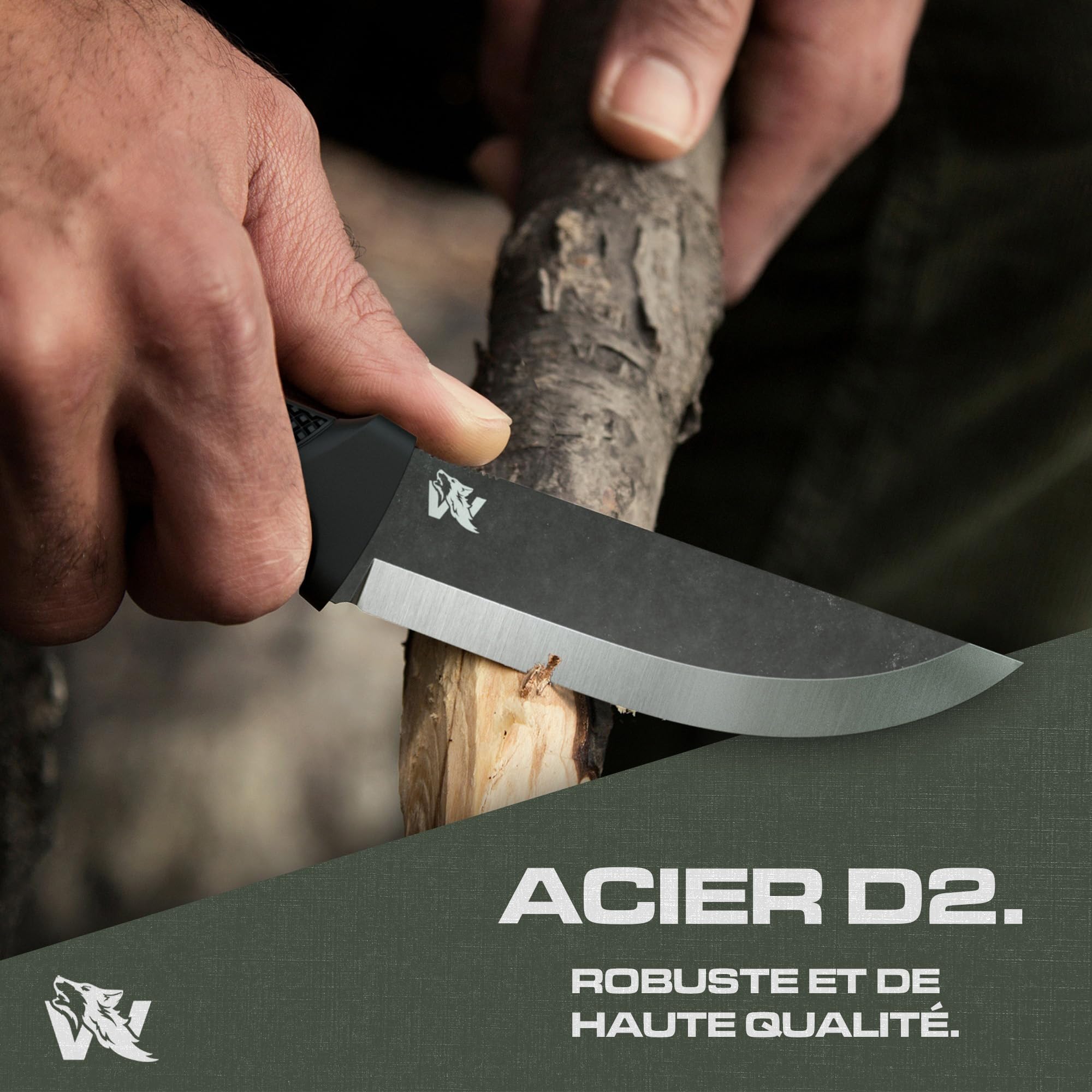 Wolfgangs W-SCANDI Angelmesser mit feststehende Klinge - Inkl. Scheide - Ideales Outdoor-Messer aus einem Stück D2 Stahl gefertigt - Premium Survival Messer - Perfektes Bushcraft Messer Outdoor