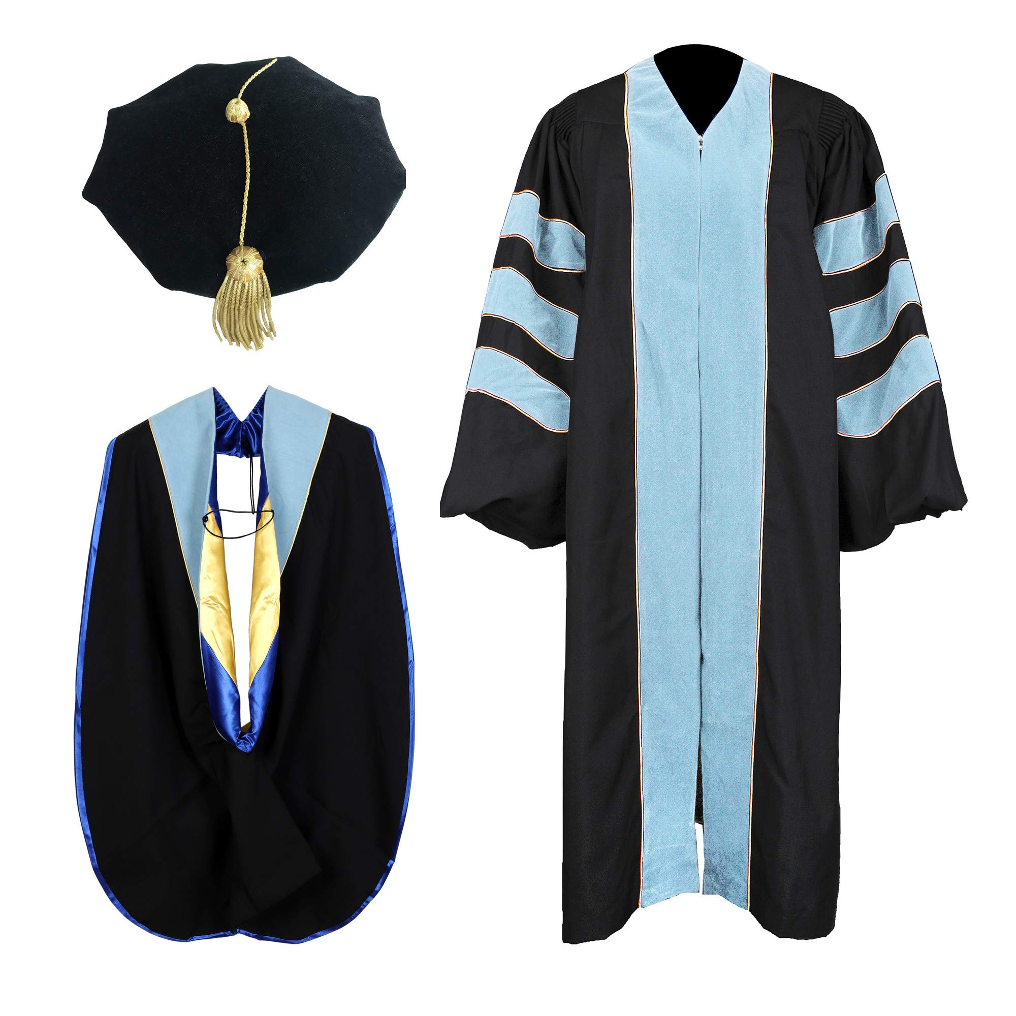 ((size 48))Unisex Deluxe Doctoral Graduation Gown, Doctoral Hood and Doctoral Tam 8 Sided Package