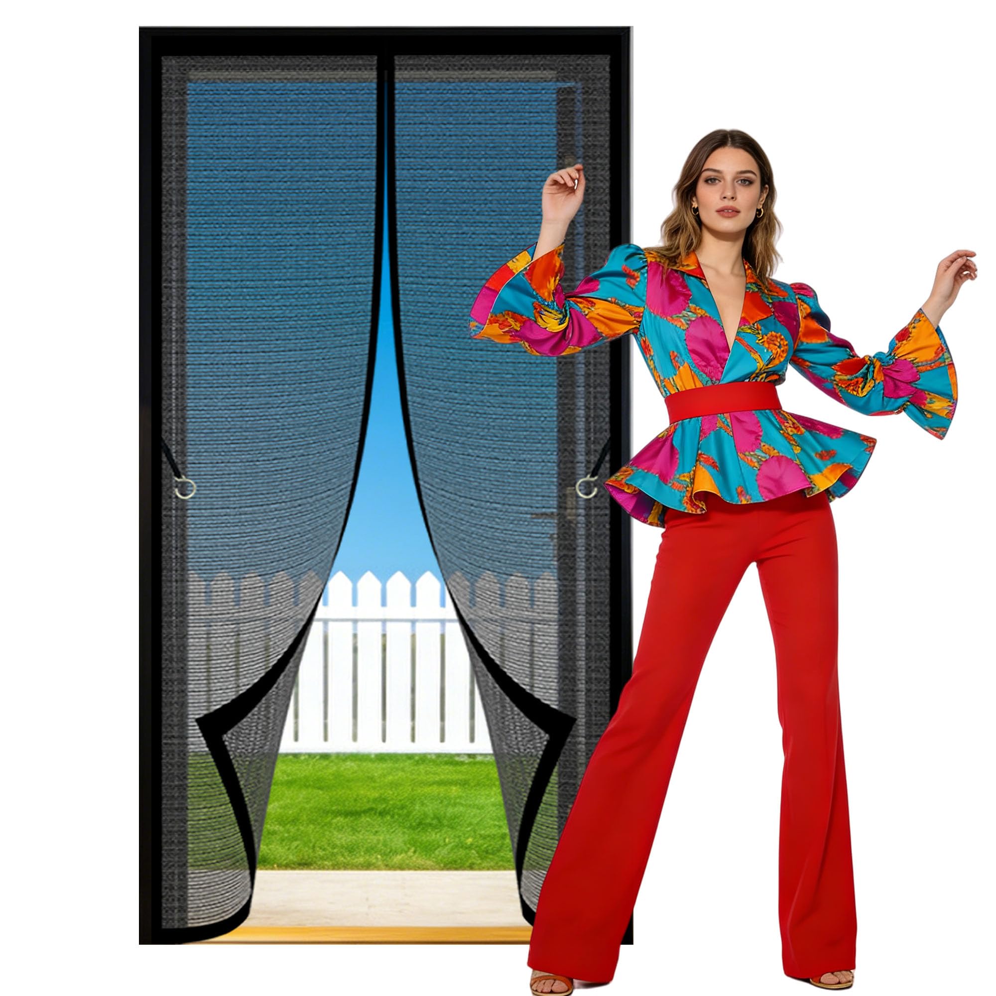 Magnetic Screen Fly Doors 67 x 191 cm with Powerful Magnets and Full Frame Magic Tape Anti Mosquito Mesh Curtain Keeping Out Flies Bug for Living Room, Bedroom, Patio, Black
