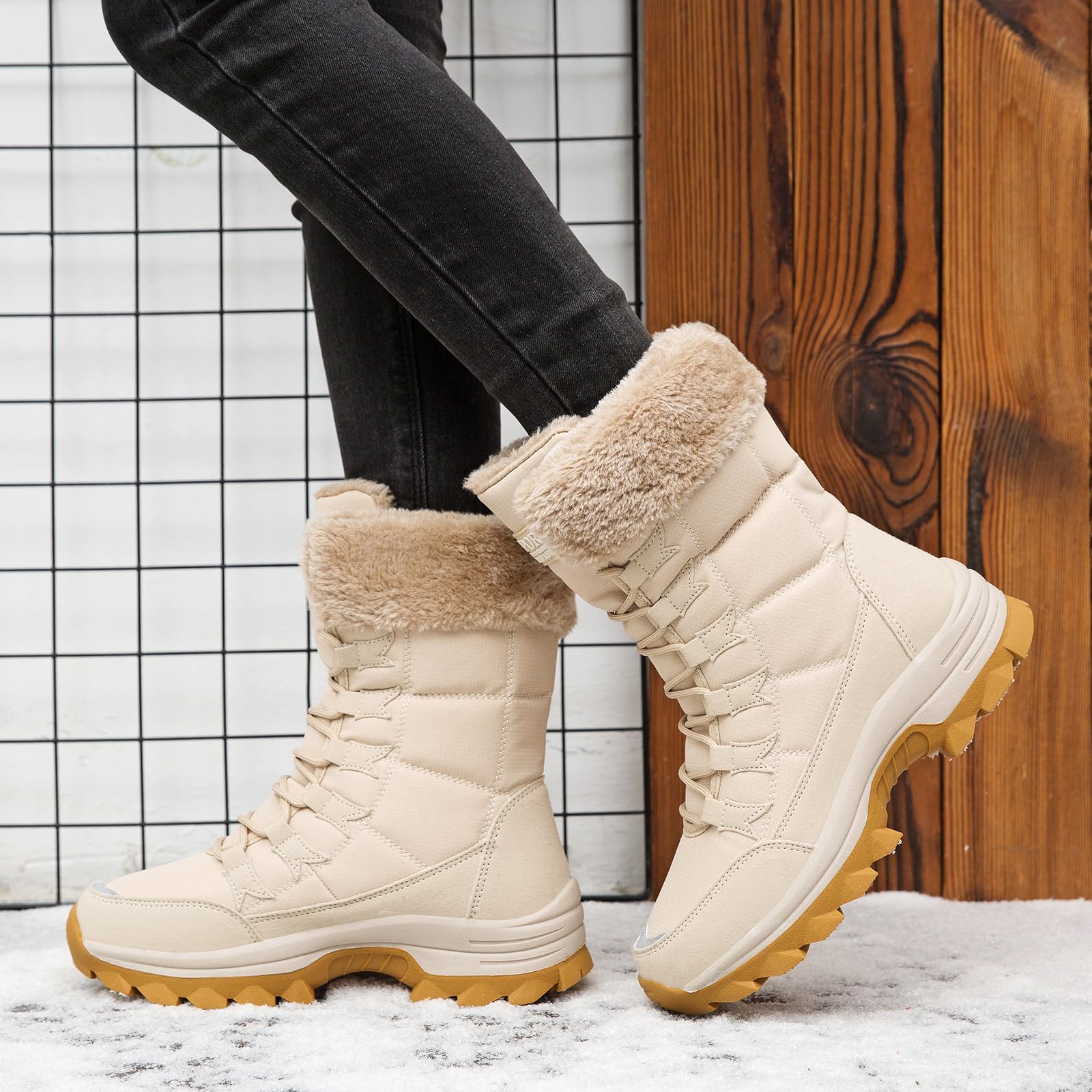 Schneestiefel Damen Winter Warm Gefüttert Outdoor Sneaker Sportschuhe Wasserdicht Trekkingstiefel Wanderstiefel Trekkingschuhe Wanderhalbschuhe Winterschuhe Walkingschuhe Gr.37-43