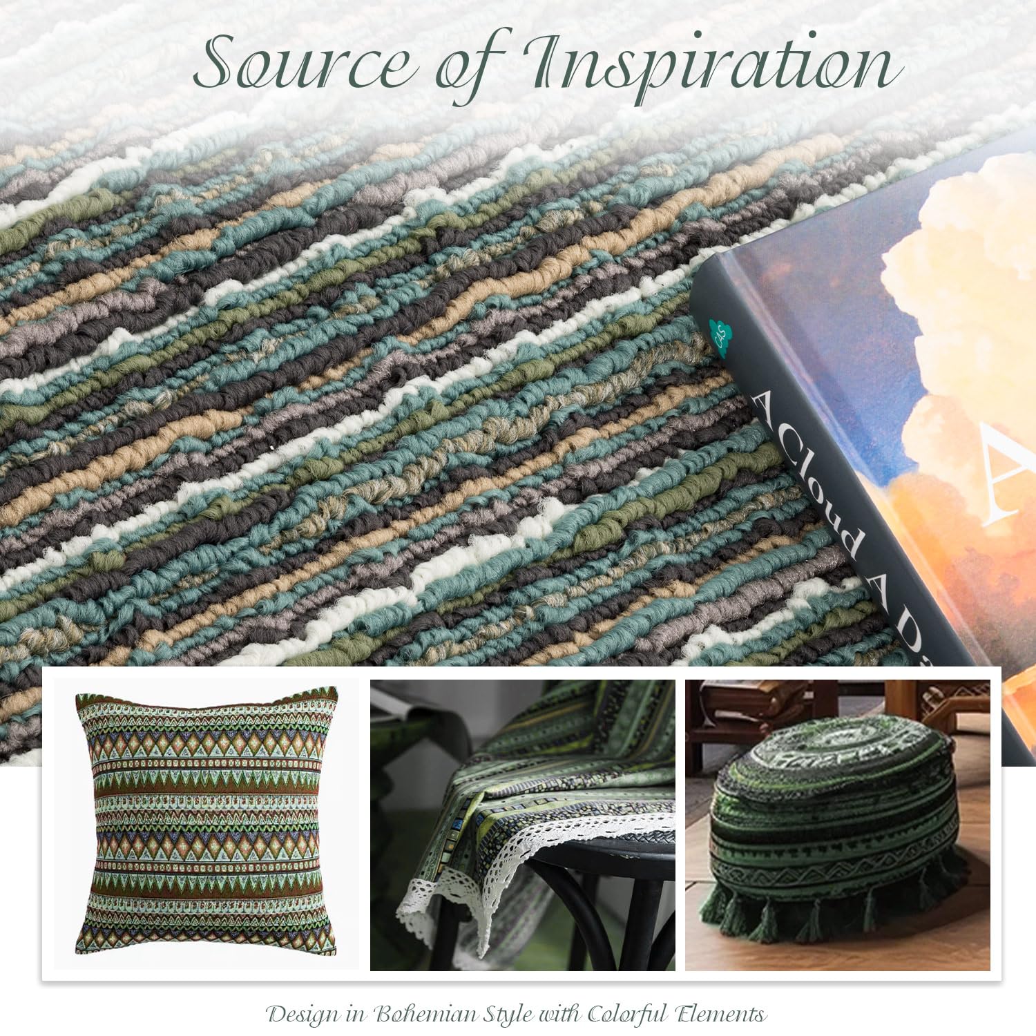 Biscpro Fußmatte 80x100cm Boho Teppich Schmutzfangmatte Innen Waschbar Rutschfester Fussmatte Eingangsmatte Carpet für Eingangsbereich,Haustür,Patio,Flur,Garten,Porch-Grün