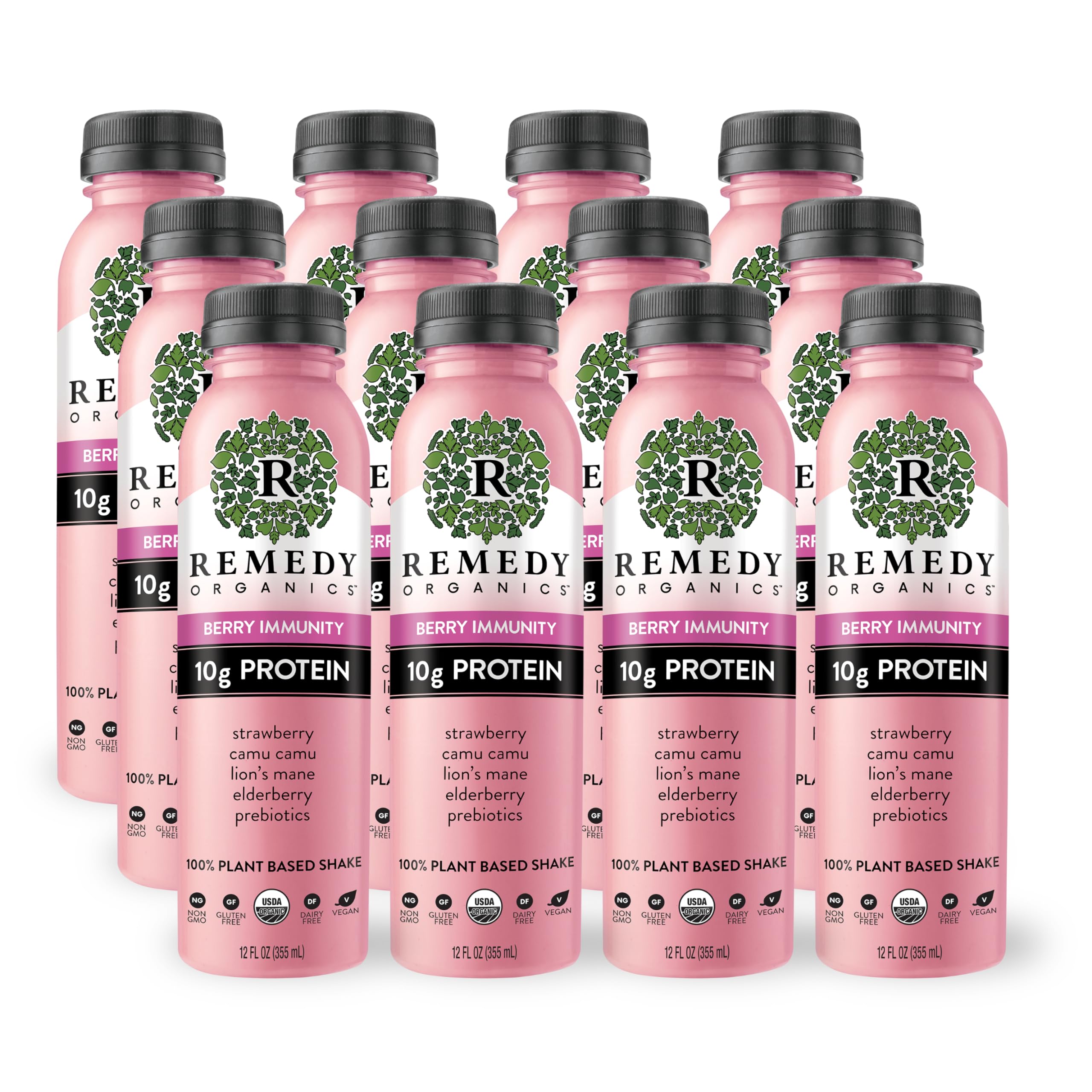 Remedy Organics Berry Immunity 12-Pack | Plant Based 20g Protein Shakes, Ready to Drink | USDA Organic, Gluten Free, Dairy Free, Soy Free