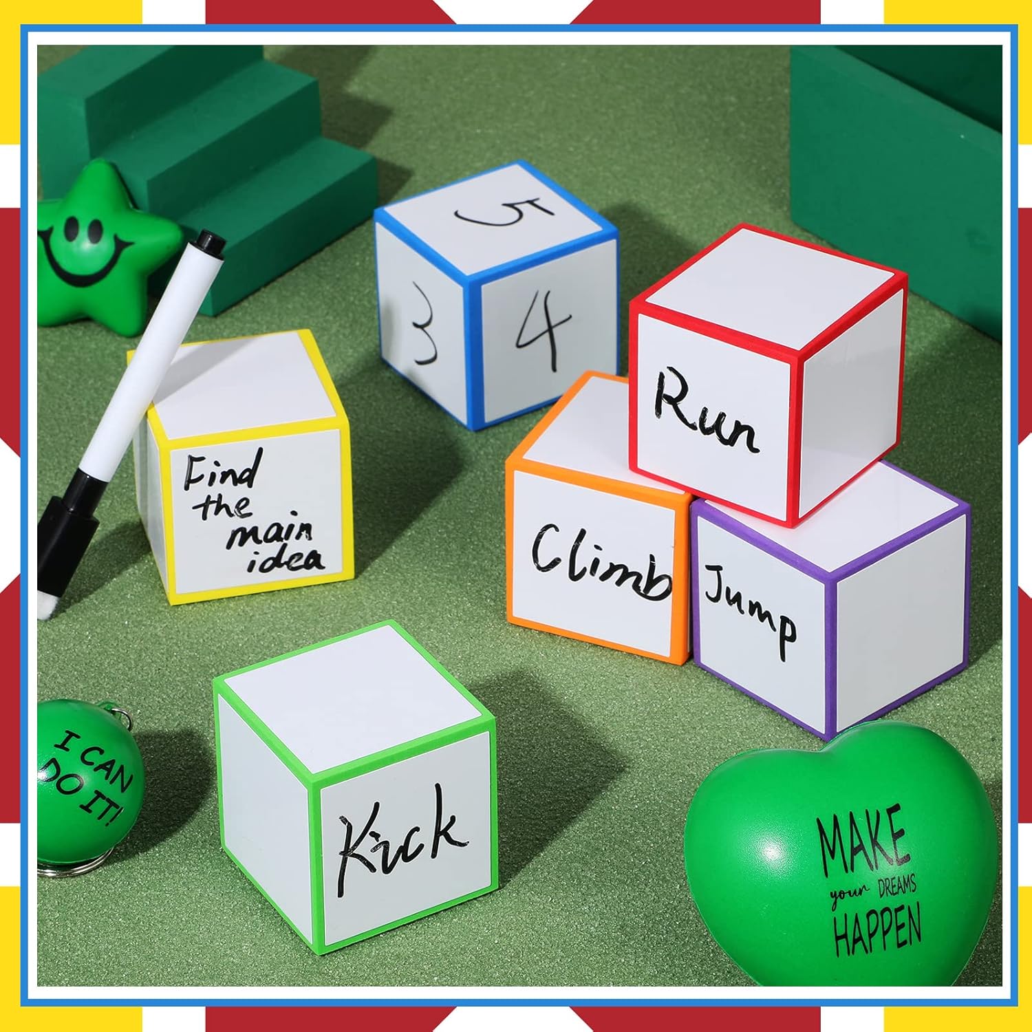 Charniol 7 Pcs Dry Erase Blocks Foam Blank Dry Erase Dice 2 x 2 x 2 Inch Cubes with Marker for Game Classroom School Supplies