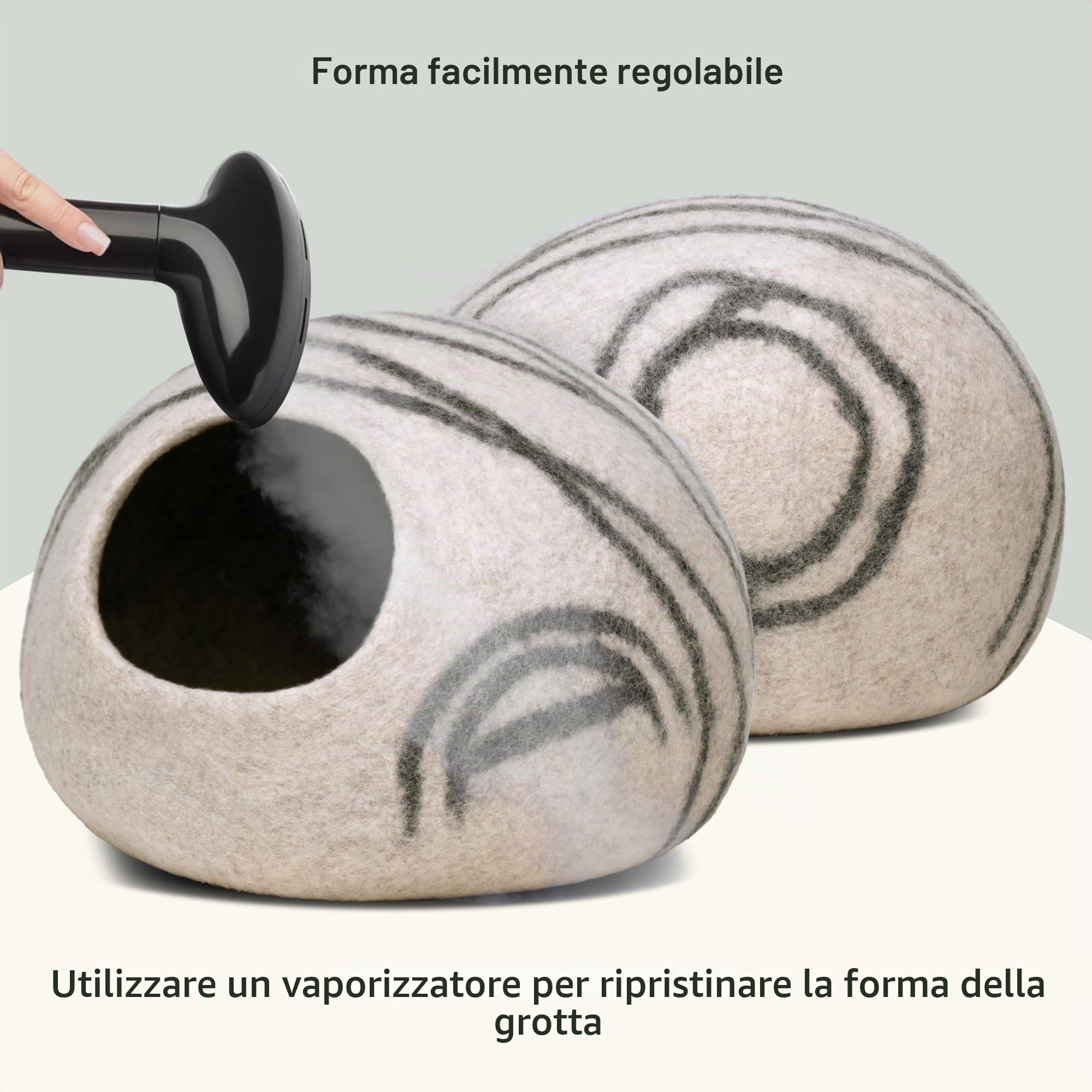 MEOWFIA Cuccia per gatti in feltro di alta qualità - Cuccia fatta a mano in lana merino per gatti e gattini (tonalità chiare) (medio, perla fumosa)