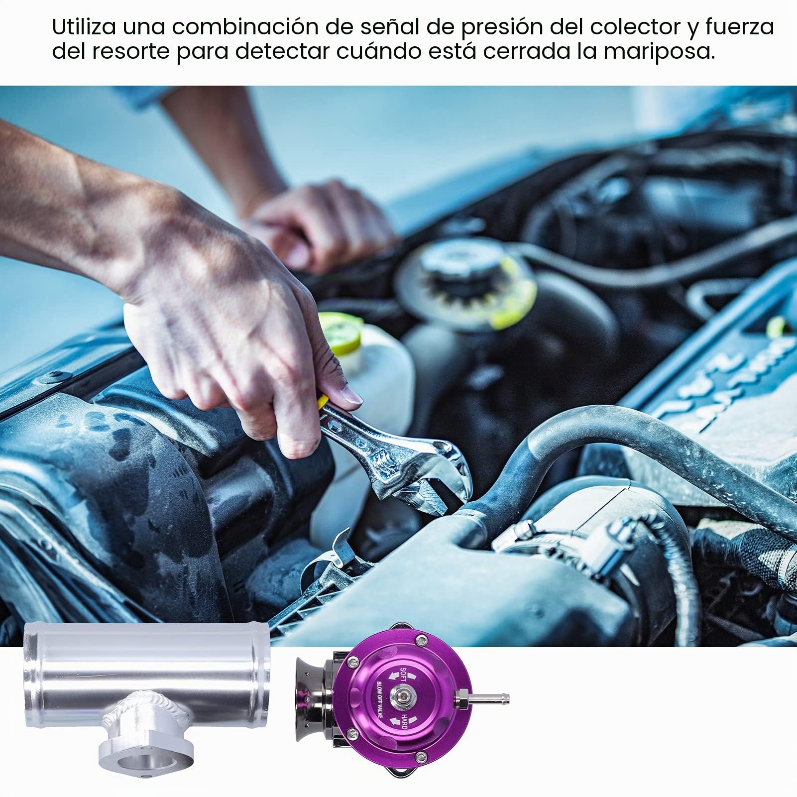 Kit de Válvula de Escape Turbo, Akozon Universal SDD ‑ BOVGRSBL FPG250 Aluminio Válvula de Soplado Billet Turbo con Tubería de Brida de 2,5 Pulgadas Tipo RS(Púrpura)