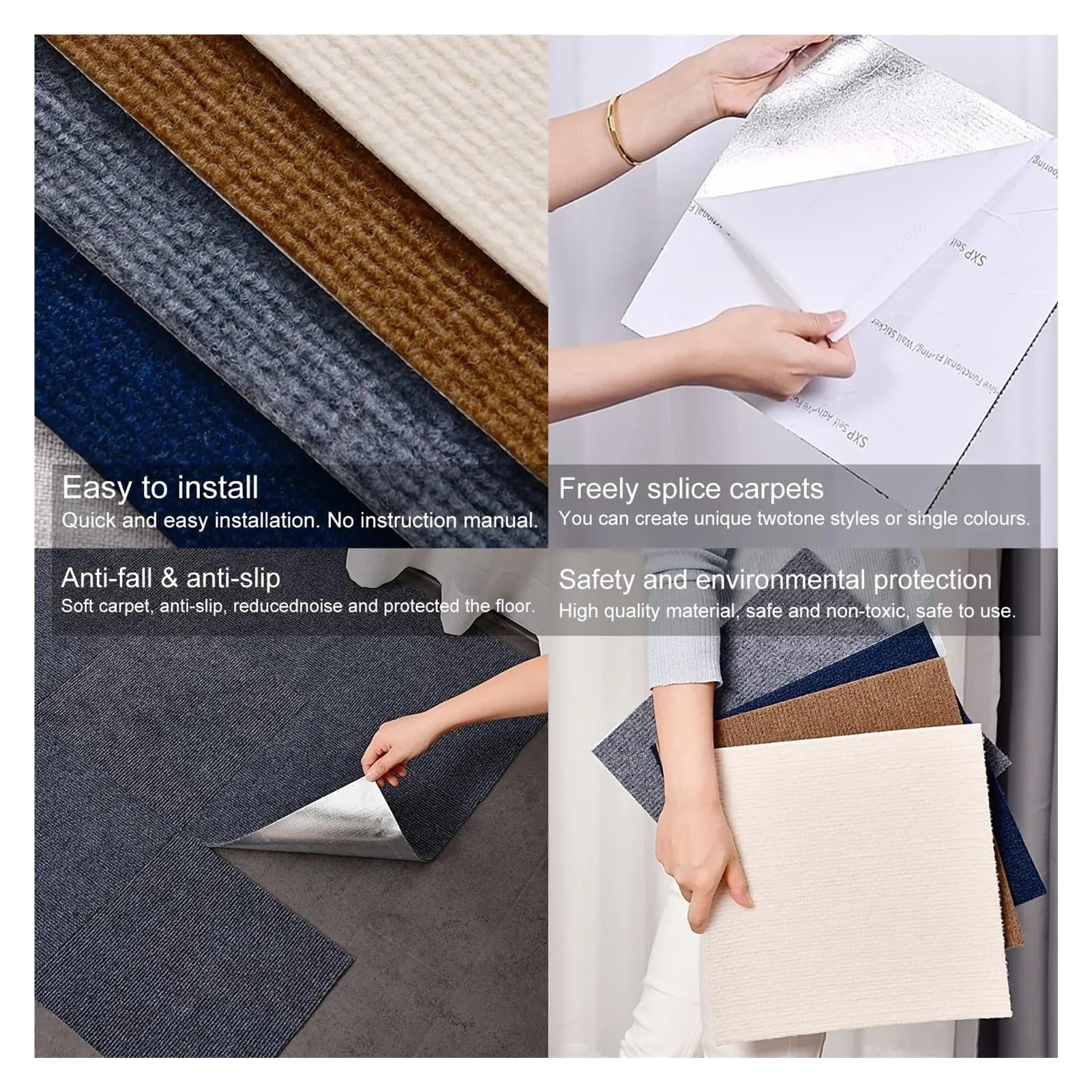 Dalles de sol en vinyle autocollantes, Dalle de moquette auto-adhésive à peler et coller 30x30cm paquet 10 multicolore(White)