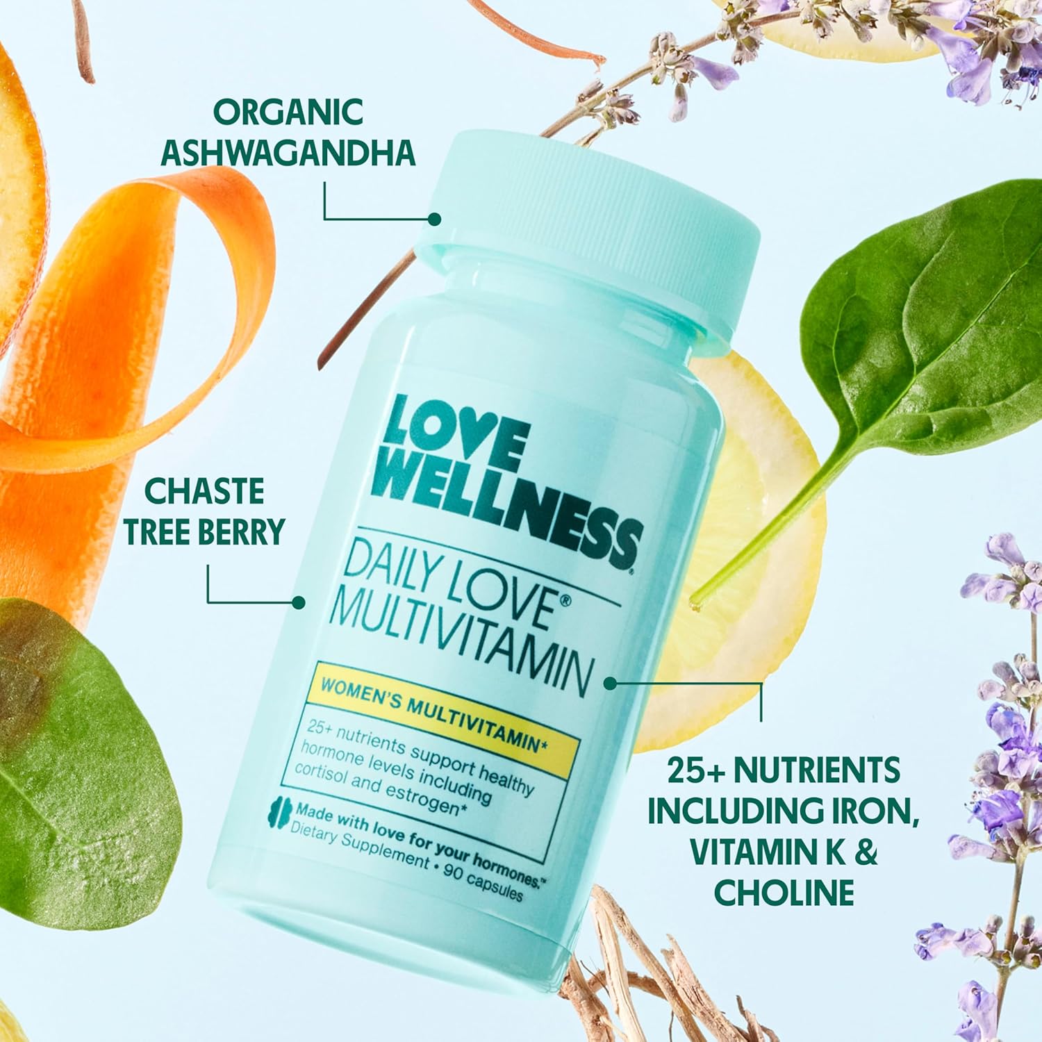 Love Wellness Daily Love Multivitamin for Women | Supports Energy, Cortisol, Immune Health, Stress Relief, & PMS | Complete with Vitamin D, C, Iron, Calcium, Zinc, & Biotin, Magnesium (45-Day Supply)
