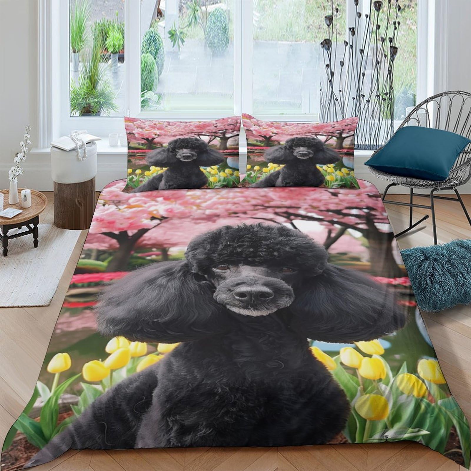 Ctjqhvkz Style-5 3D Printed Black Poodle Fitted Sheet Microfiber Spring Garden Bed Cover Bedroom Decor Mattress Protector Single（135X200cm）