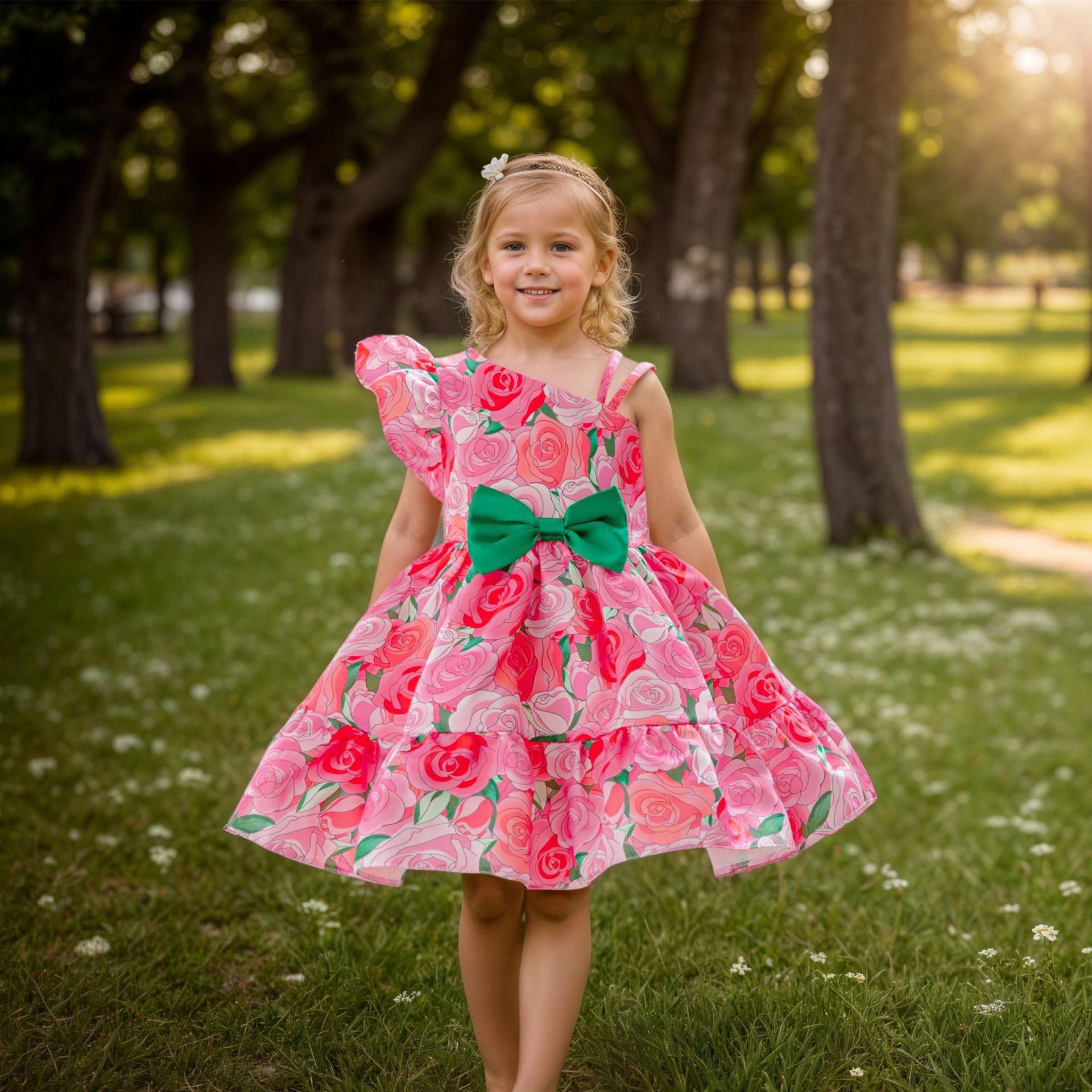 Vestido infantil con estampado floral para niña, vestido de princesa, boda, fiesta, actuación, hasta la rodilla