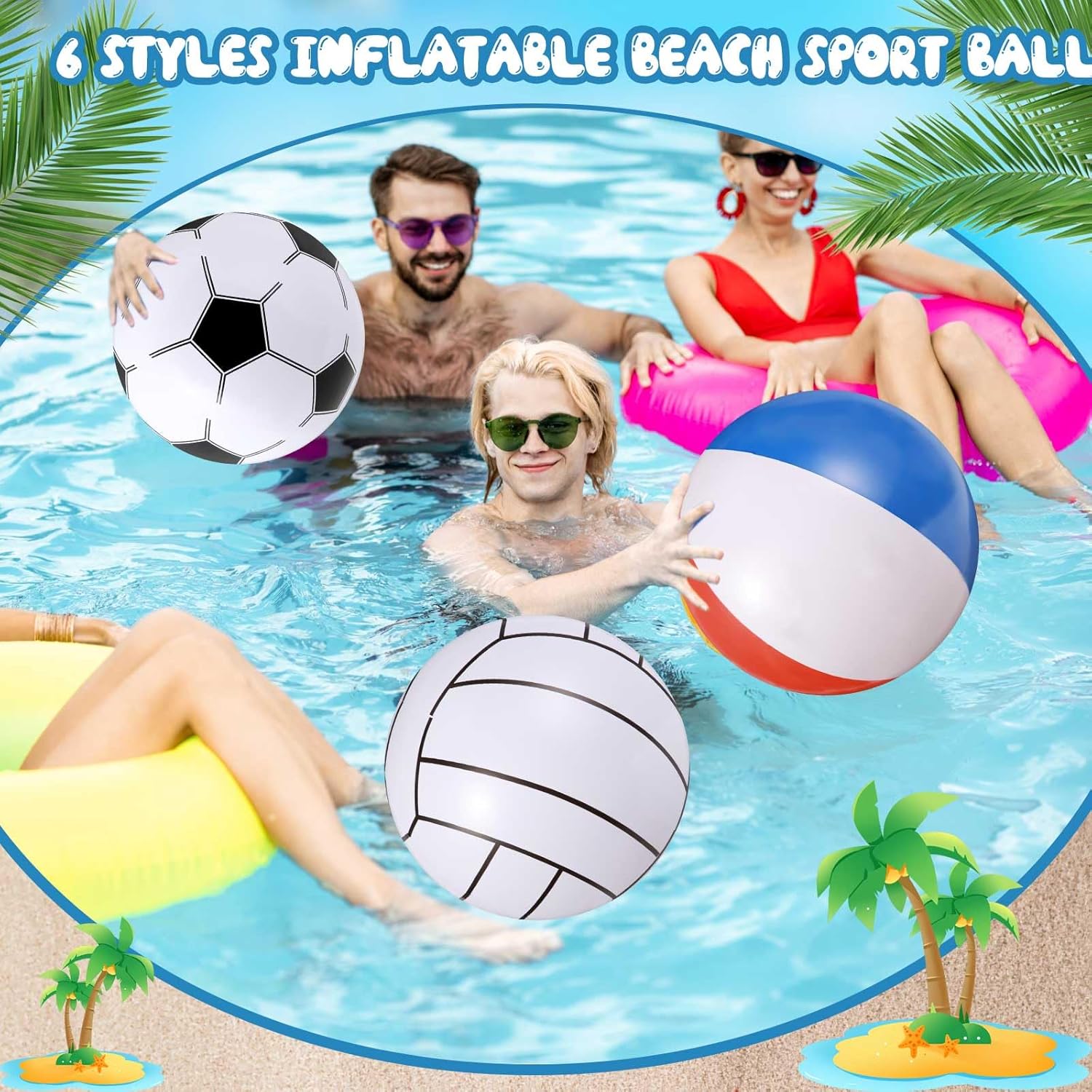 Chivao 12 Pack 16 Inch 6 Style Sports Beach Ball Inflatable Beach Ball Giant Pool Toys Blow up Swimming Pool Water Toys for Summer Indoor Outdoor Water Games Themed Birthdays Party Favor image 3 of 7 B0CTKDMRGR
