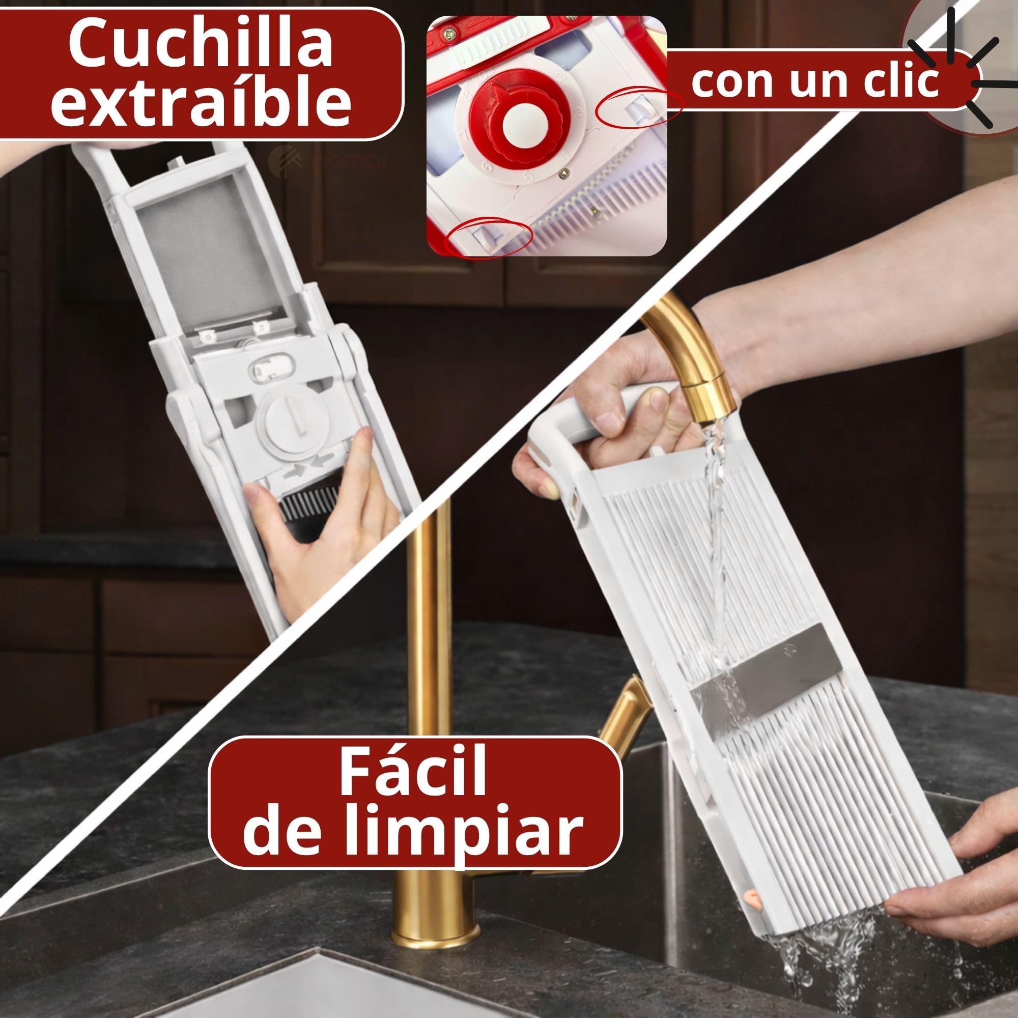 NAMAI - Mandolina de Cocina Profesional con 27 Combinaciones de Corte, Cuchillas de Acero Inoxidable Resistente, Apta Para el Lavavajillas, Cortadora de Verduras, Práctica y Segura