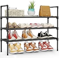 Kitsure 3-Tier Shoe Rack Organizer for Closet, Entryway, Bedroom - 27.6" Wide Tool-Free Assembly Black Metal Shelf w/ Handles
