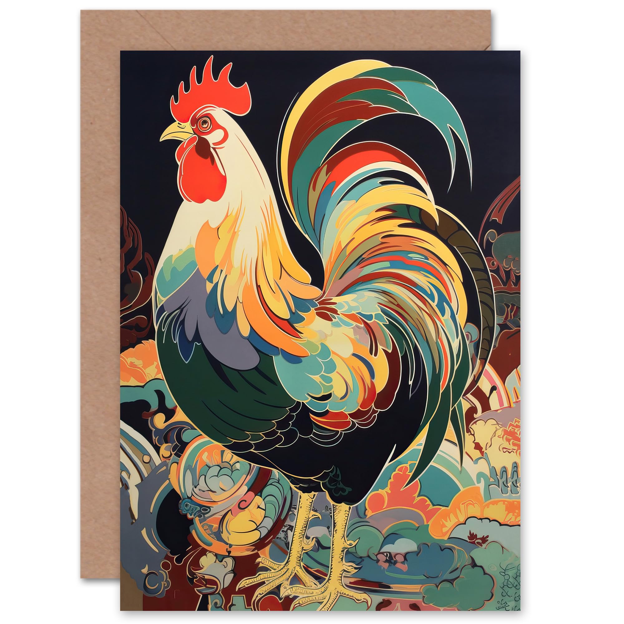 Artery8 Cockerel Cock Rooster for Him or Her Man Woman Birthday Thank You Congratulations Blank Art Greeting Card