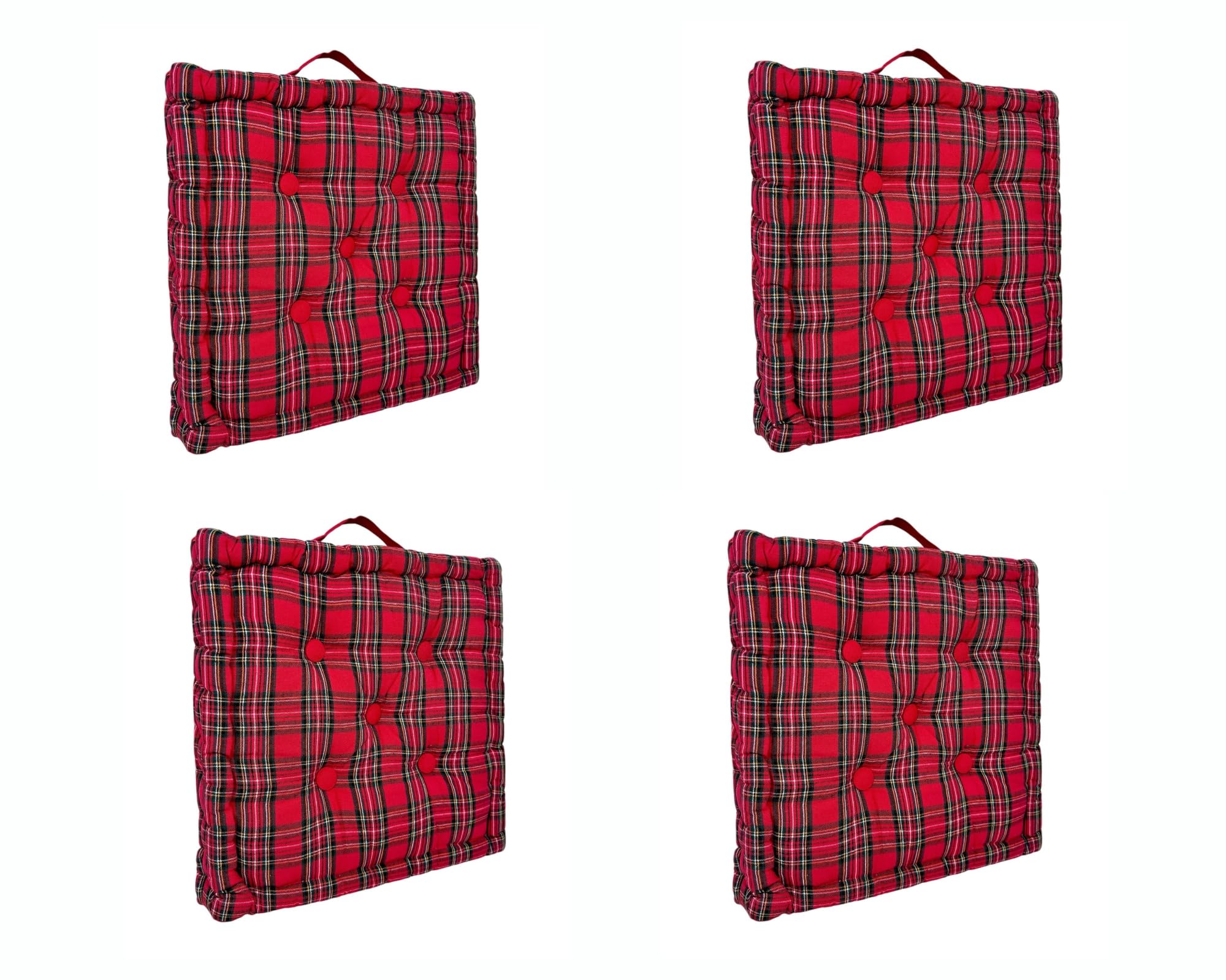 Tata Home Cuscino per Sedie Cucina 40x4 cm Cuscino Mattonella Sedia da Interno ed Esterno Cuscino Pavimento Materasso Trapuntato Imbottito Altezza 8 cm Mod. Scozzese Rosso (4 PEZZI)
