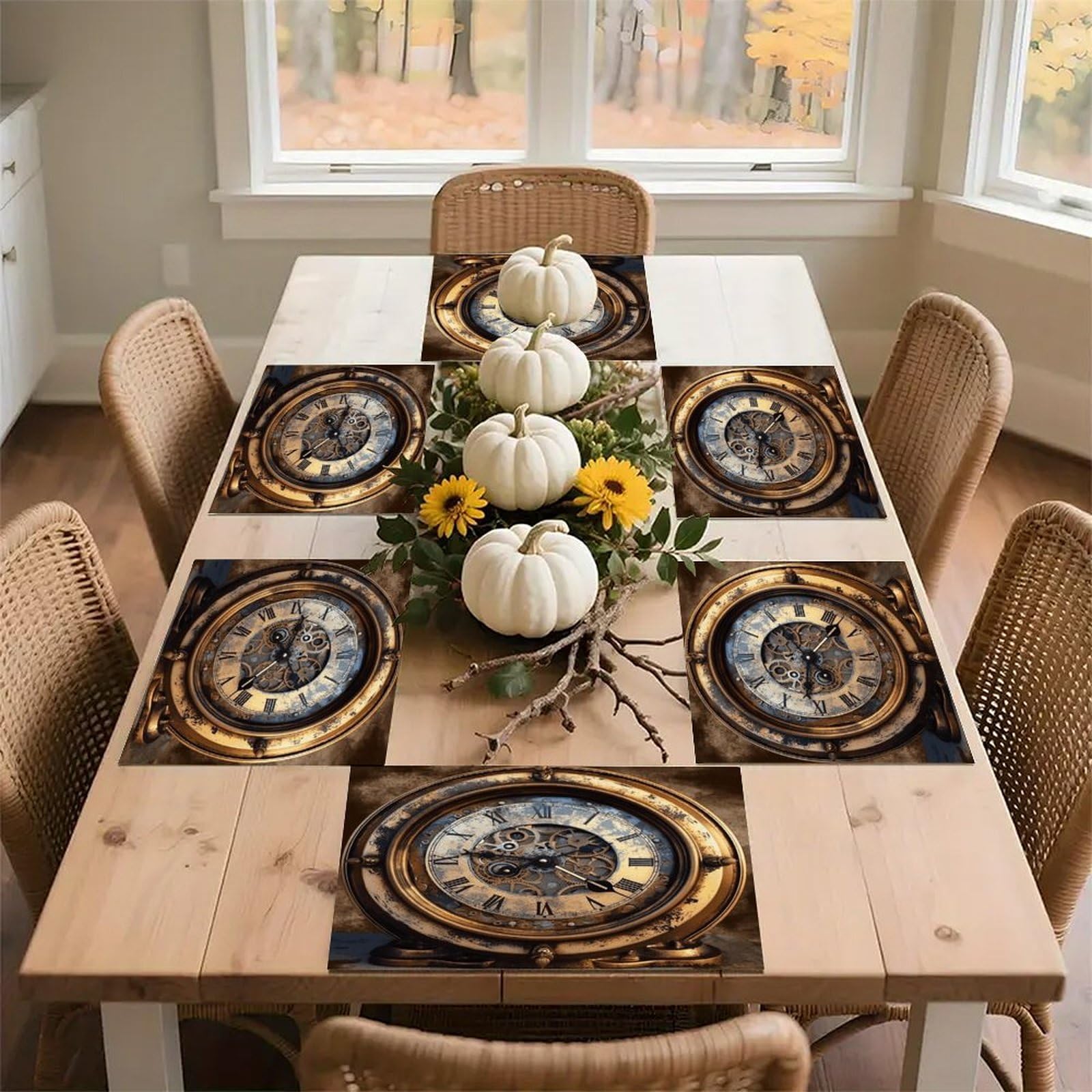Steampunk Clock Placemats Non-Slip Heat Resistant Table Mats Flax Washable Cloth Place Mats Easy to Clean Premium Placemat for Kitchen Dining Table Decor Party Outdoor