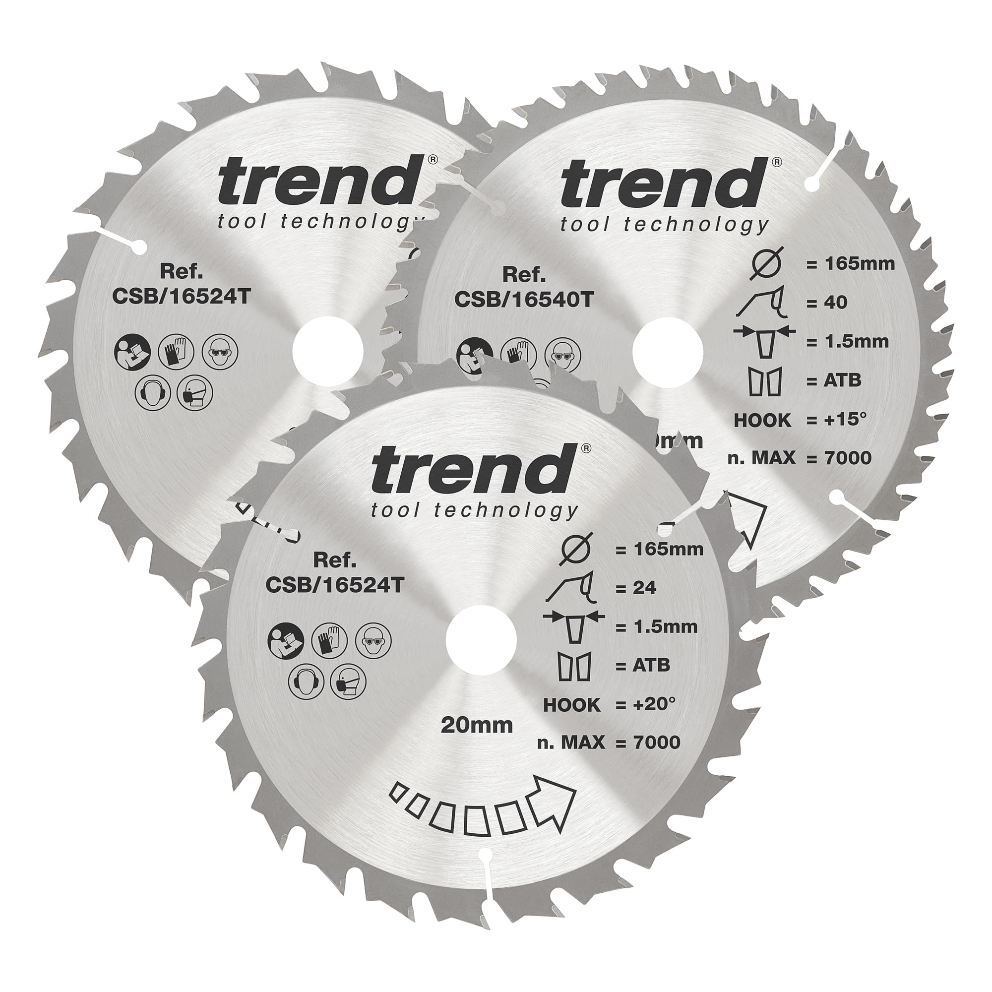 Trend Wood Tct Circular Saw Blades 165 X 20Mm 24/40T Csb/165/3Pk/C (3 Piece) In Steel Silver