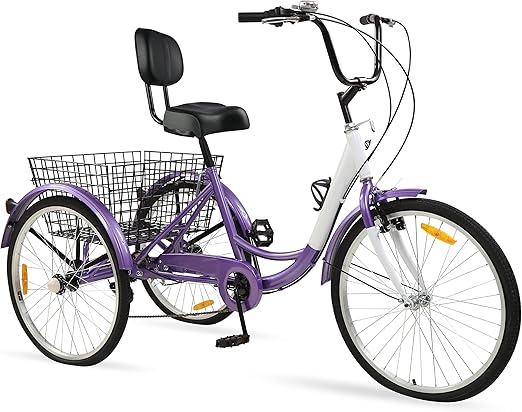 Ey Adult Tricycle, 3 Wheel Bike Adult, Three Wheel Cruiser Bike 20/24/26 inch Wheels, 7 Speed, Adjustable Seat and Handlebar, Multiple Colors