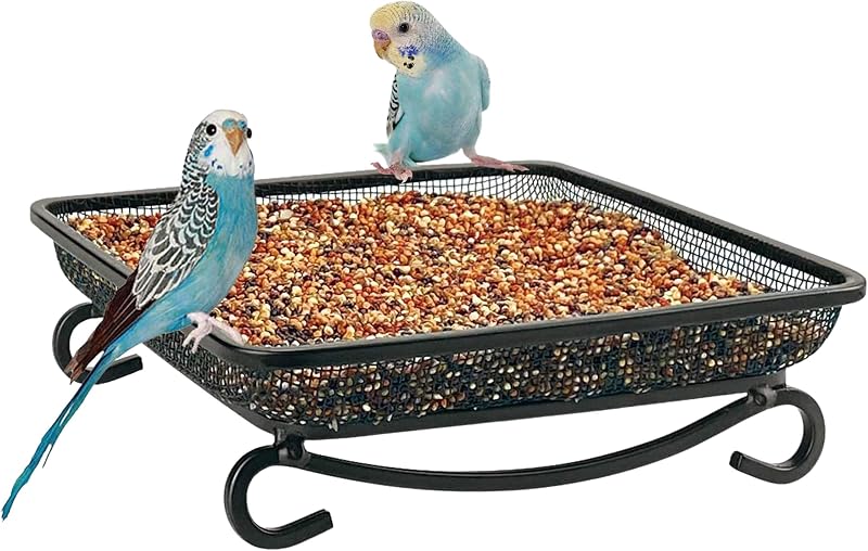 Ground Bird Feeder Tray, Metal Platform Mesh Seed Tray for Bird Feeders, Great Attracting Garden Yard Decoration for Wild Birds Squirrels Dove (1 Pack)
