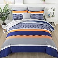 Vista 32 de Juego de ropa de cama con edredón, tamaño Queen, de 8 piezas, marrón, bohemio, diseño de rayas y retazos, de microfibra suave, para todas