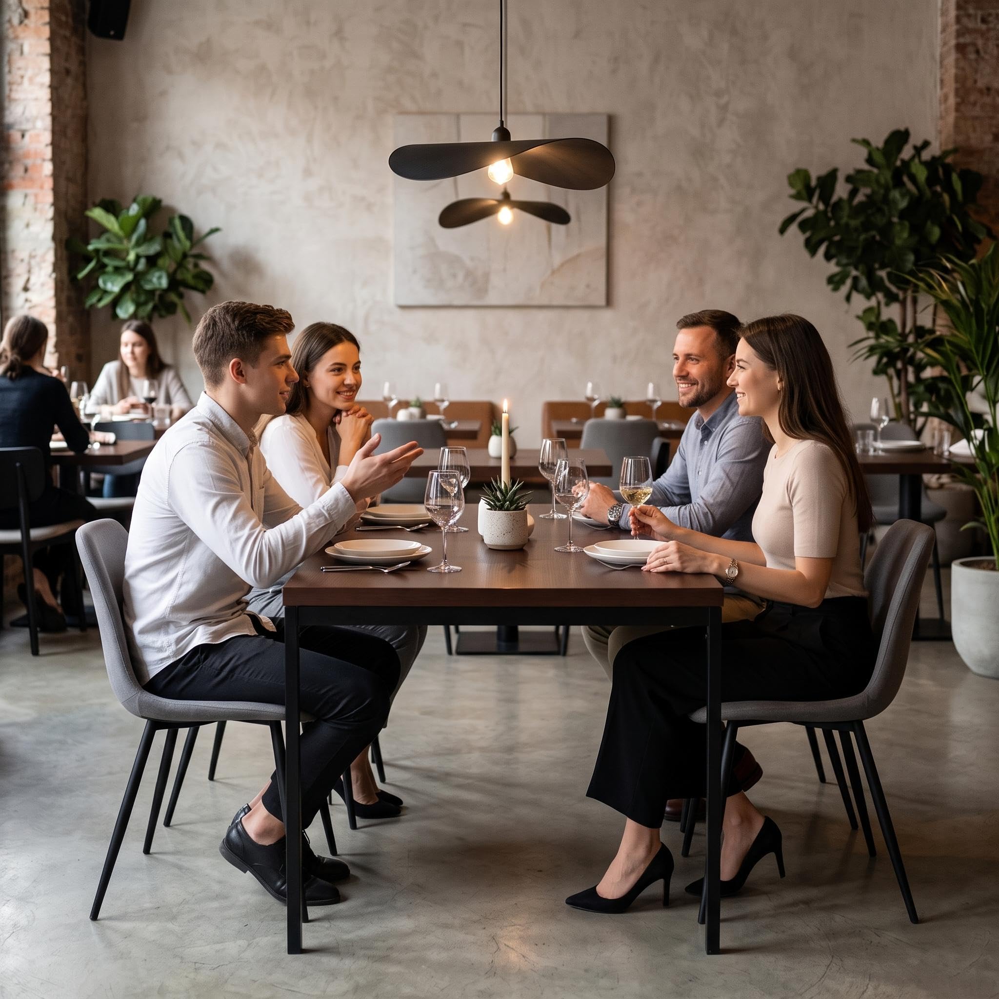 FurnitureR Tavoli da ristorante in marrone, stile elegante per 4-6 persone, vassoio in legno spesso con struttura in metallo, per caffè, pasticceria, sale di reception, 120 x 70 x 75 cm