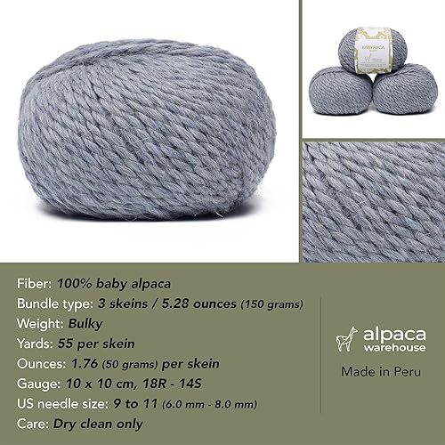 Miniatura 10 de 100 % lana de alpaca para bebé, 3.53oz, peso voluminoso, teñido a mano, hecho en Perú, celestial suave y perfecto para tejer y tejer (Matcha Mix,