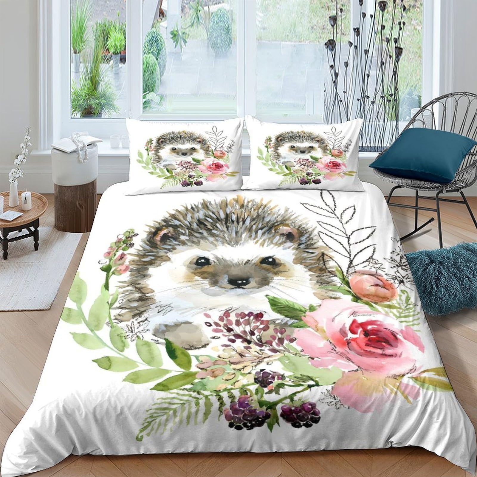 Ctjqhvkz Style-10 3D Printed Hedgehog Floral Fitted Sheet Microfiber Soft Breathable Flowers Bed Cover For Bedroom Guest Room Decor Single（135X200cm）