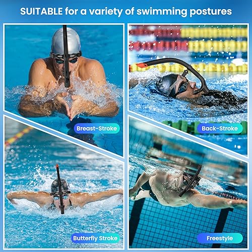 Miniatura 7 de Snorkel de nadador para natación regazo, equipo de esnórquel para adultos, entrenamiento de natación, boquilla de silicona de montaje central,