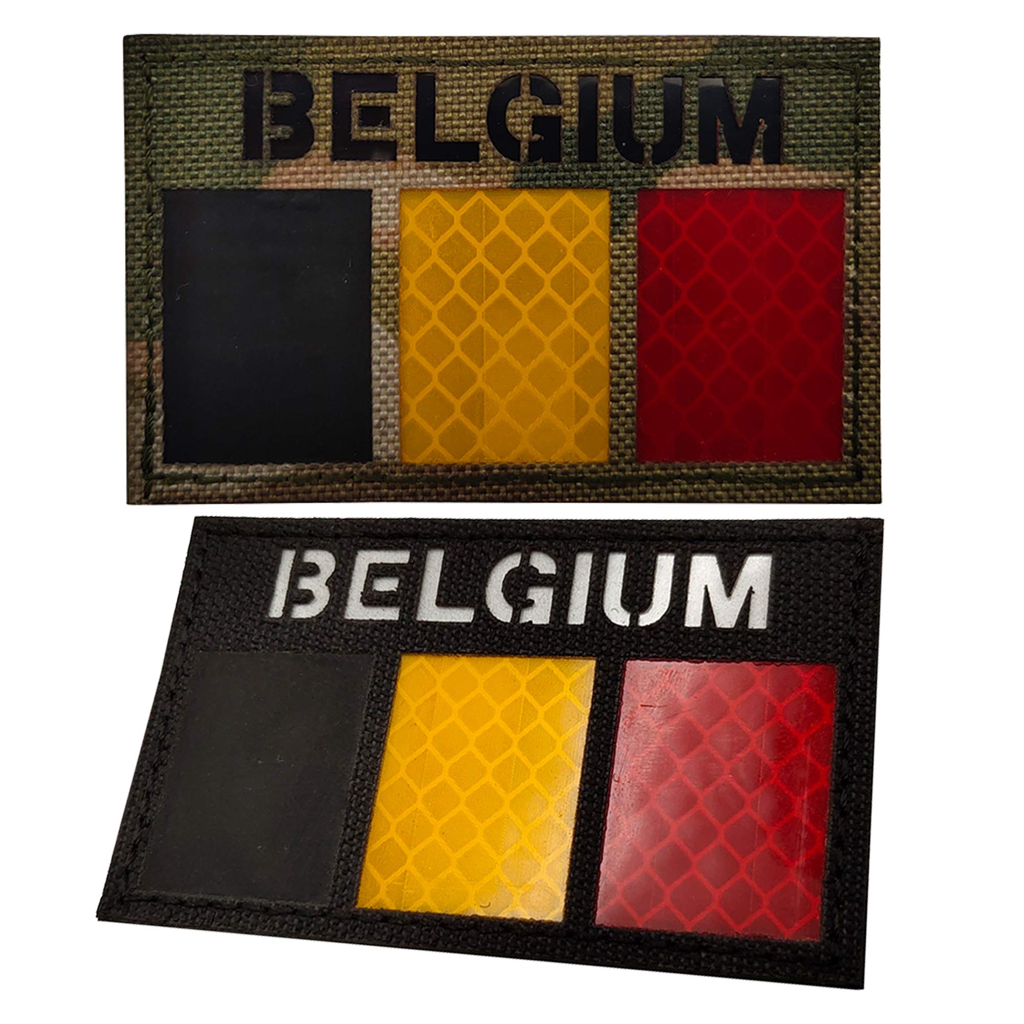 Belgium Reflective IR Flag Patch Military Tactical Morale Patch Europe Badges Emblem Applique Patches Iron On Sew on Clothes Backpack Accessories with Hook&Loop Black Camo