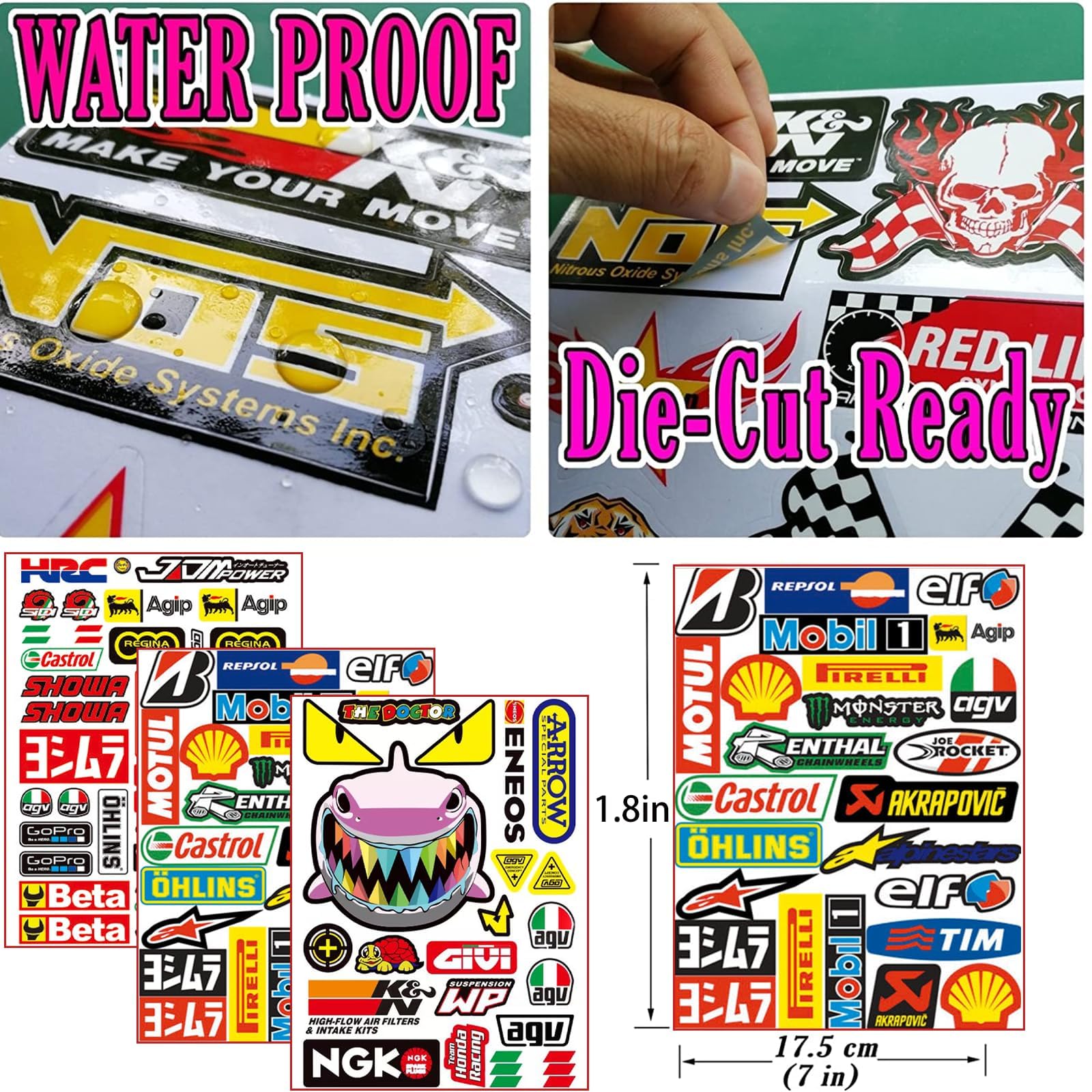 Lot De 3 Autocollants Sponsors Moto/sport Auto - PVC Résistant, Décoration Casque Et Carrosserie