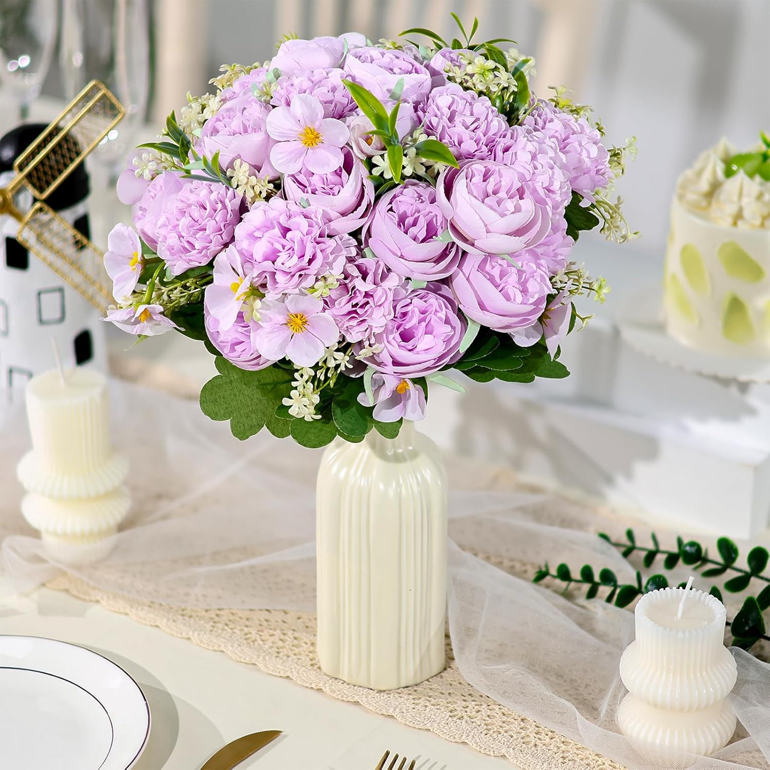 Olgaa 12 Bundles Peonies Artificial Flowers Fake Hydrangea Silk Peony Bouquet Bulk for Vase Floral Arrangements Wedding Arch Decor Centerpiece Table Decorations (Purple) - Image 4