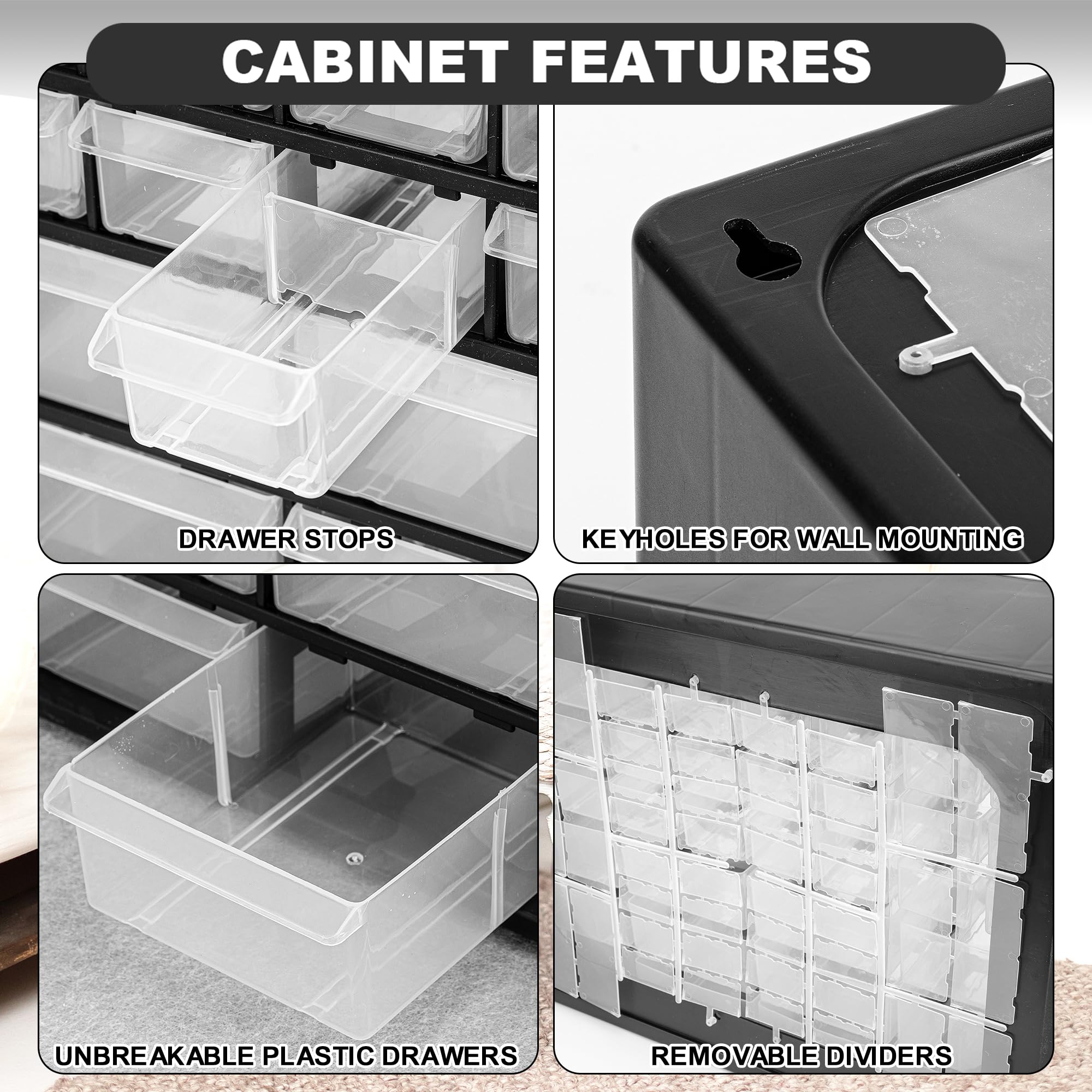CraftGenes Organizzatore a vite – 44 cassetti garage & officina box con divisori regolabili, organizer per attrezzi da parete (nero)