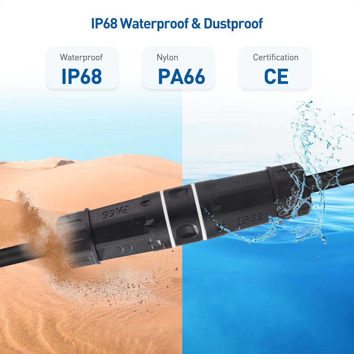 Cable Matters 3-Pack 10Gbps Cat6A Shielded IP68 Waterproof RJ45 Coupler in Black & 1-Pck 10Gbps 24 AWG 100ft Cat 6A / Cat 6 Outdoor Ethernet Cable with Bare Copper & 550 MHz Bandwidth