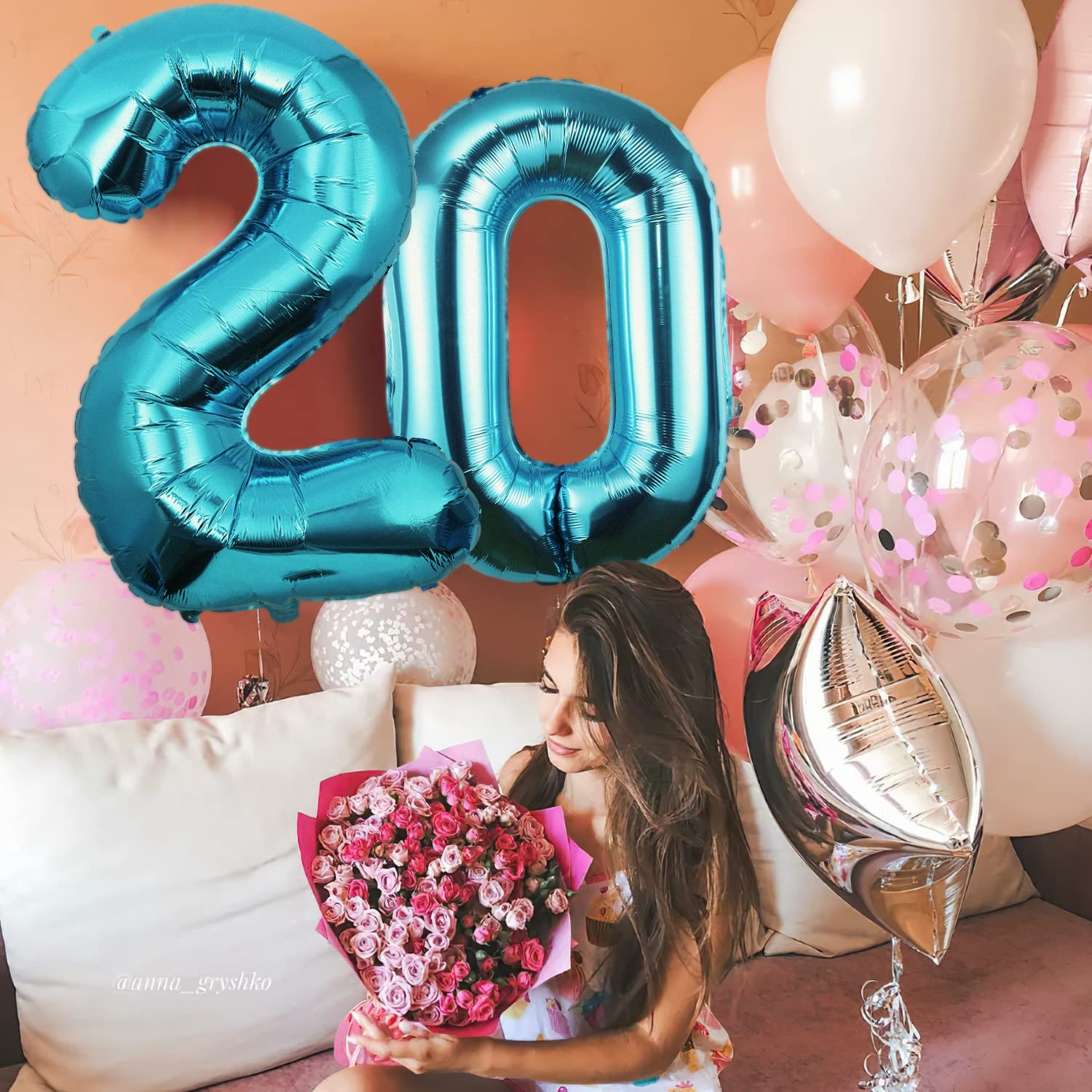 Ballon Chiffre 20 XXL – 100 Cm – Bleu Foncé – Hélium – Anniversaire 20 Ans – Durable, Avec Paille Et Ruban – Dégonflable Et Réutilisable