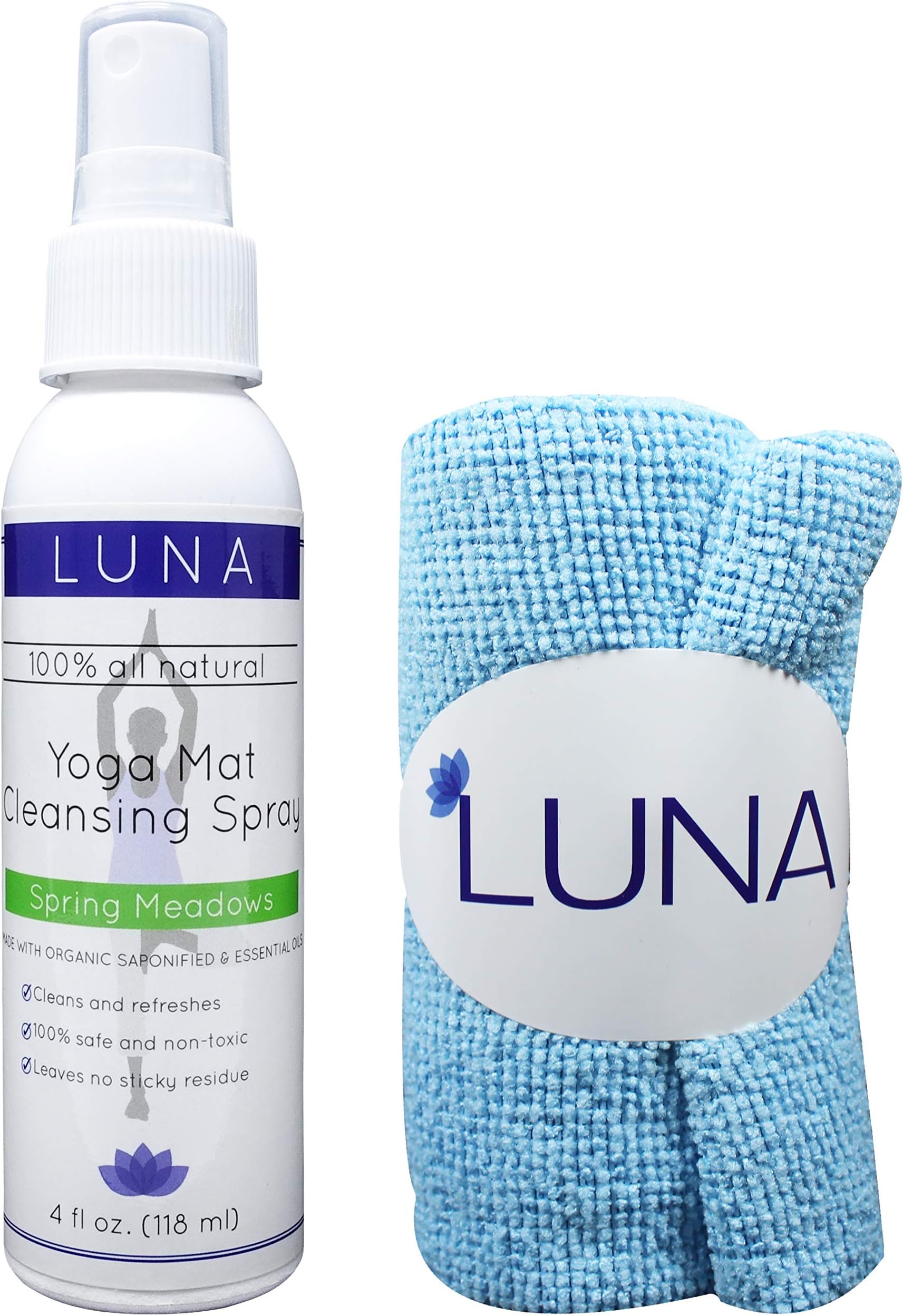 Luna Yoga Mat Cleaner Spray Kit 118ml - Essential Oils Clean With No Sticky Residue - Includes Microfiber Cloth Yogi Towel