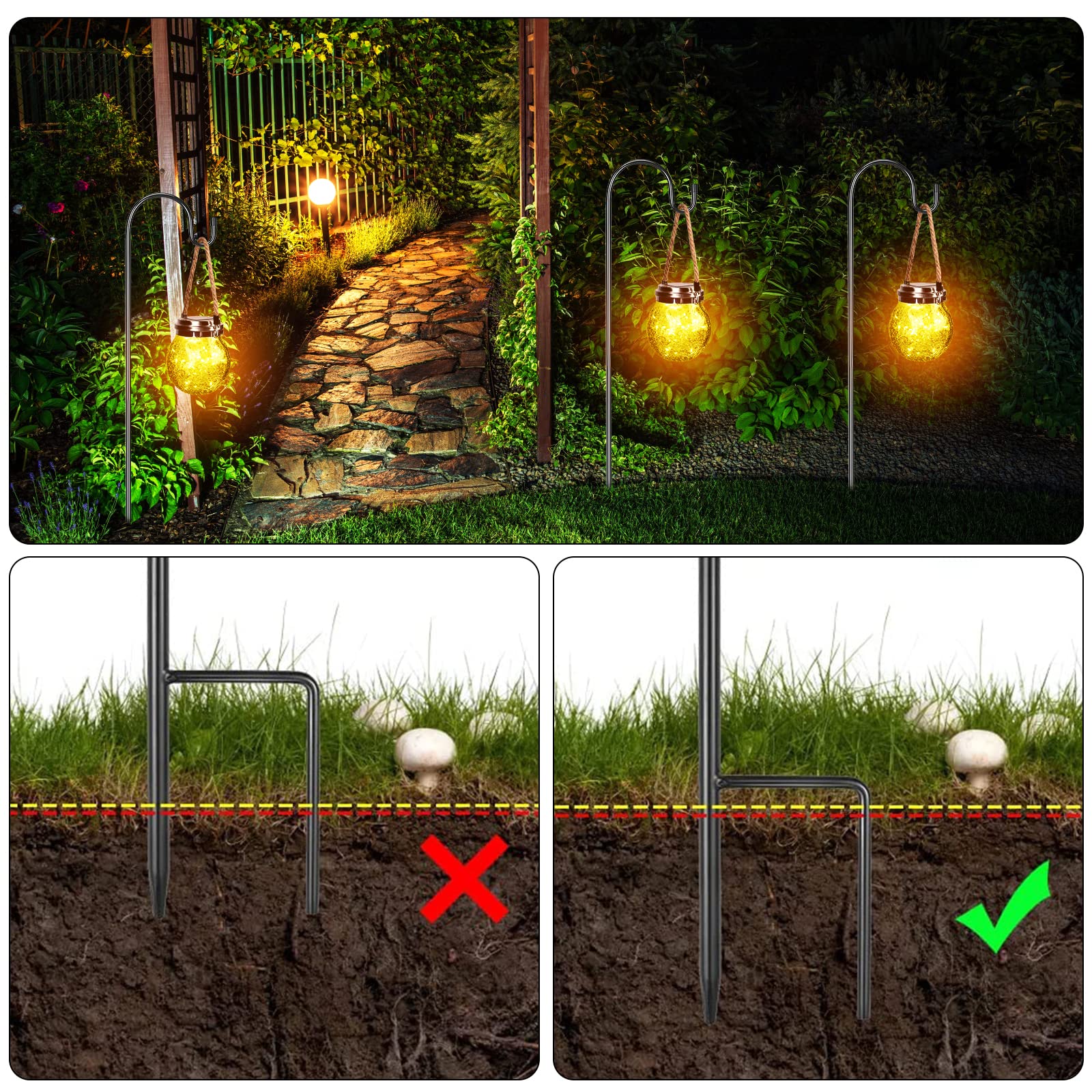 Nizirioo 2 PCS Crochets de Berger Pour Jardin, 100cm Crochet de Berger Jardin Extérieur, Noir Réglable en Hauteur Crochets de Berger Pour Mangeoires à Oiseaux, Lampes Solaires, Lumières de Noël