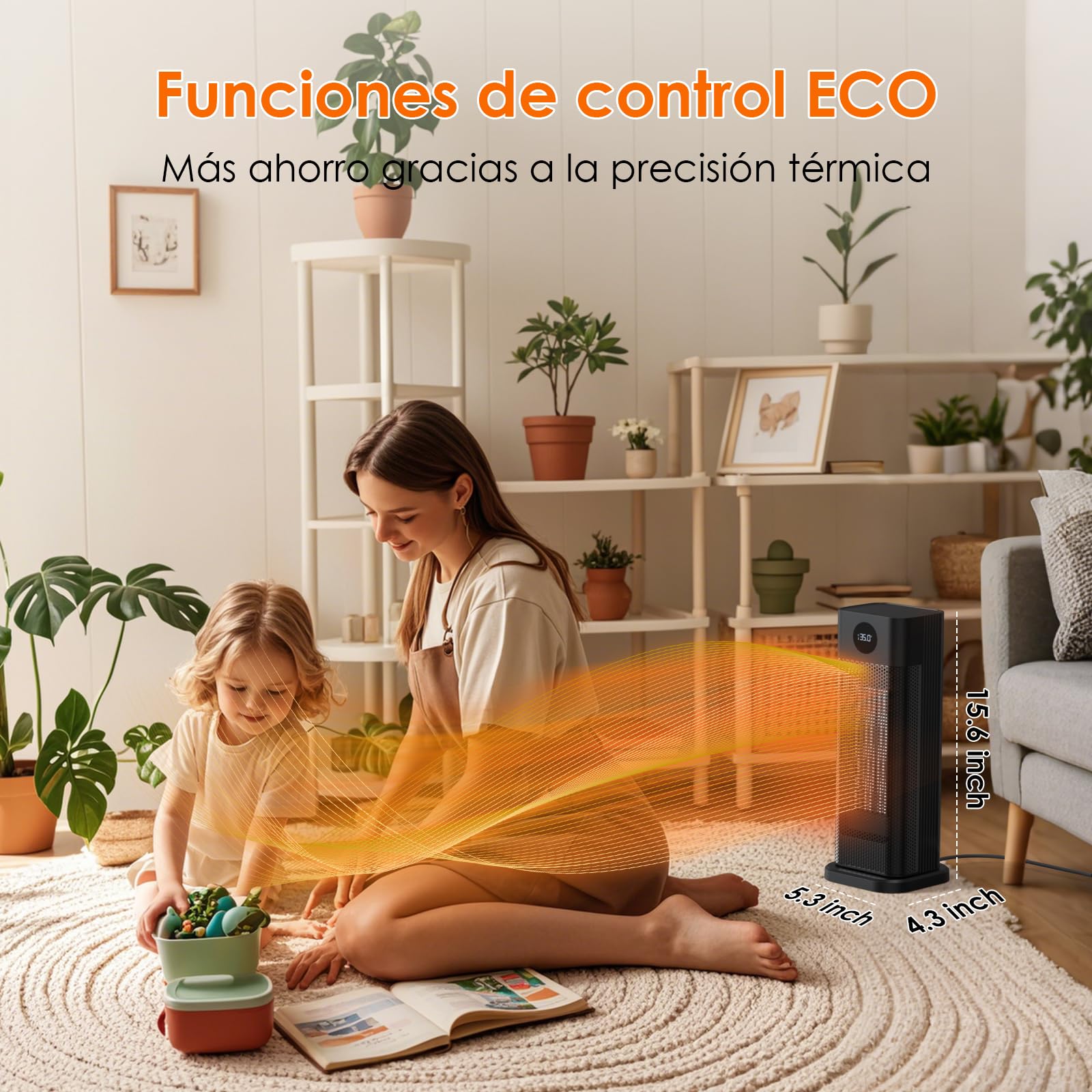 Minthouz Calefactor Bajo Consumo, 2000W PTC Radiador Eléctrico Bajo Consumo, calefactor eléctrico 3 modos con termostato,mando a distancia, pantalla LED digital,oscilación 70°,Calefactor Baño para el