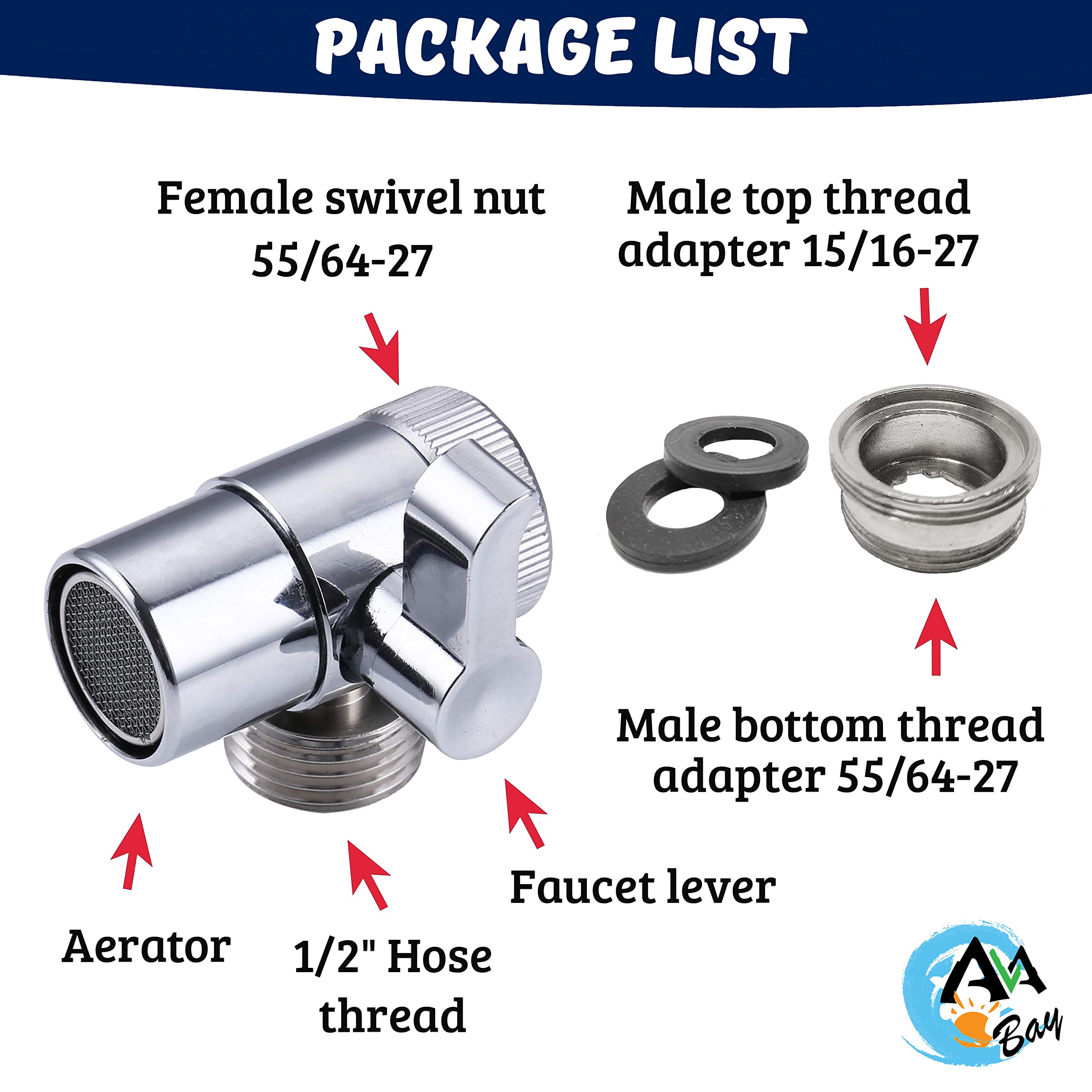 AVAbay Brass Faucet Diverter Valve Solid Brass with Polished Chrome