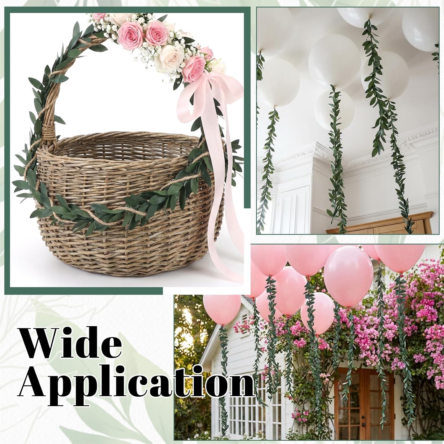 24.6 FT Green Vines Garland, Mini Leaf Garland Artificial Green Vines Fake Vine Leaf Hanging Plants Ribbon Wreath Accessory for Party Wedding DIY