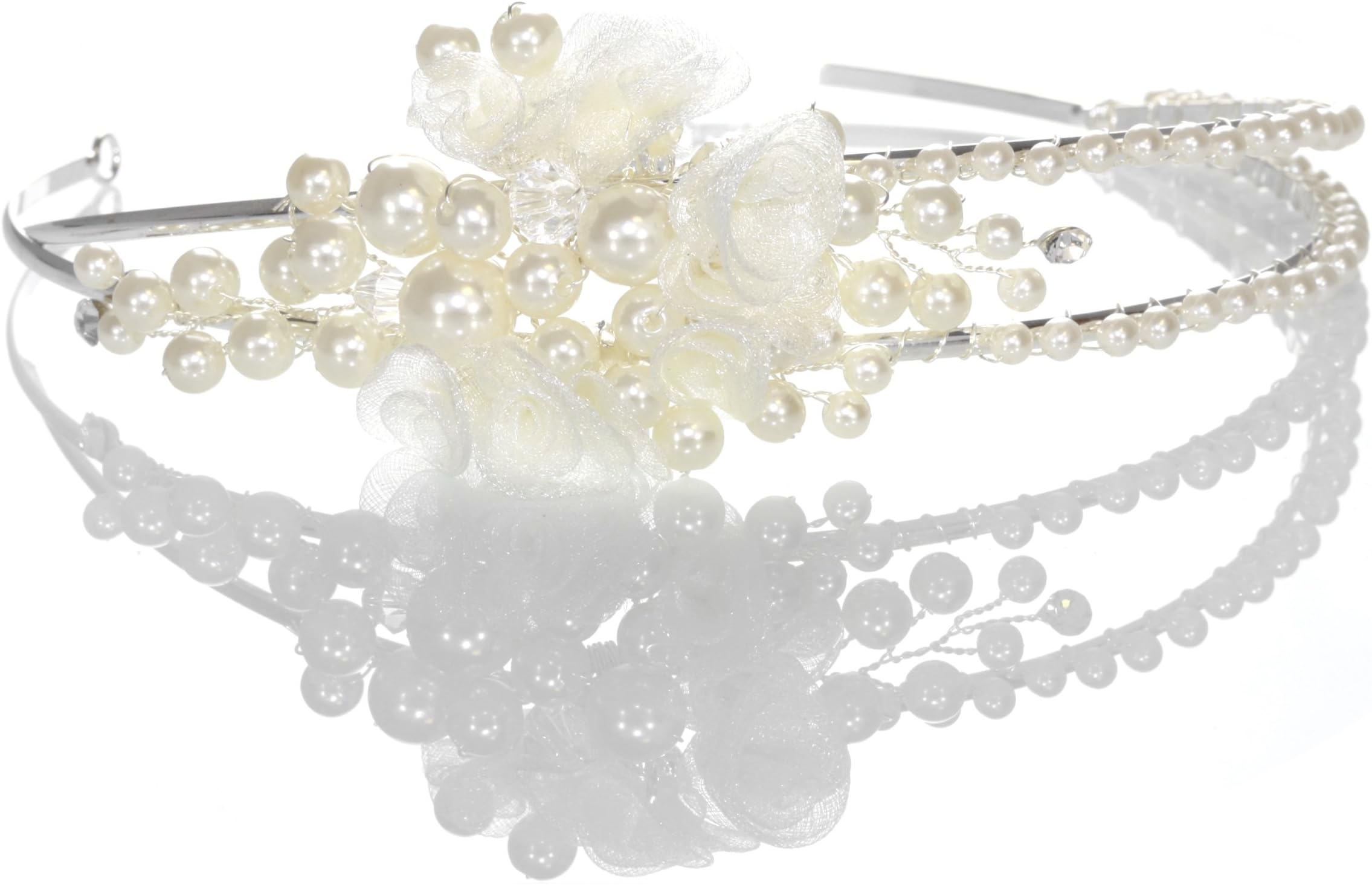 Shmily DH2005 Pure Handmade Wedding Pearl Rhinestone Tiara Headband Hair Accessories Bridal Jewellery Silver