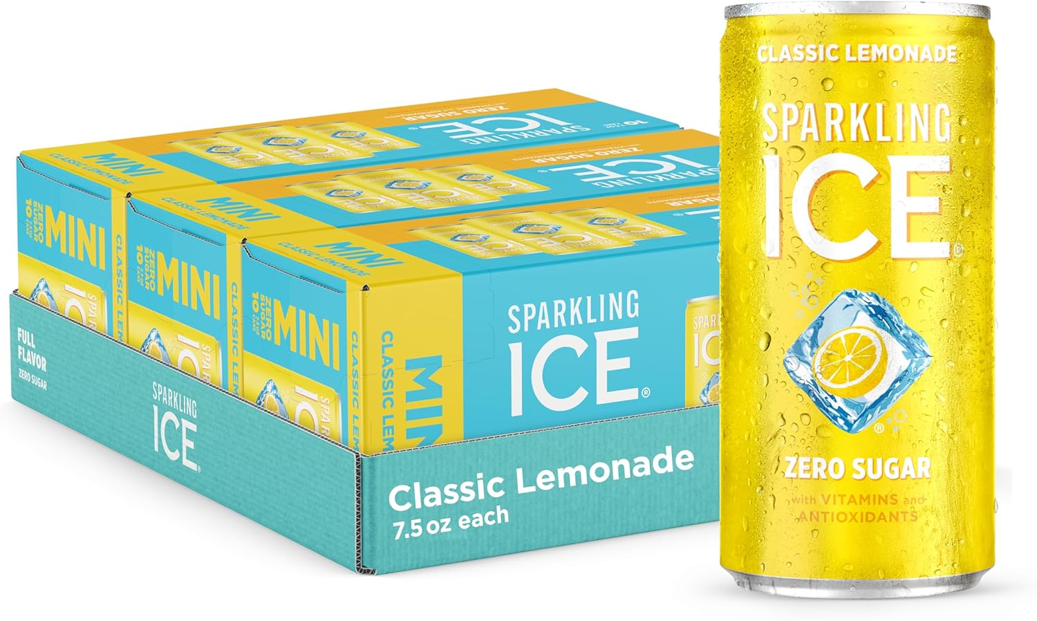 Sparkling Ice Classic Lemonade Sparkling Water, with Antioxidants and Vitamins, Zero Sugar, 7.5 fl oz Cans (3/10 Pack)