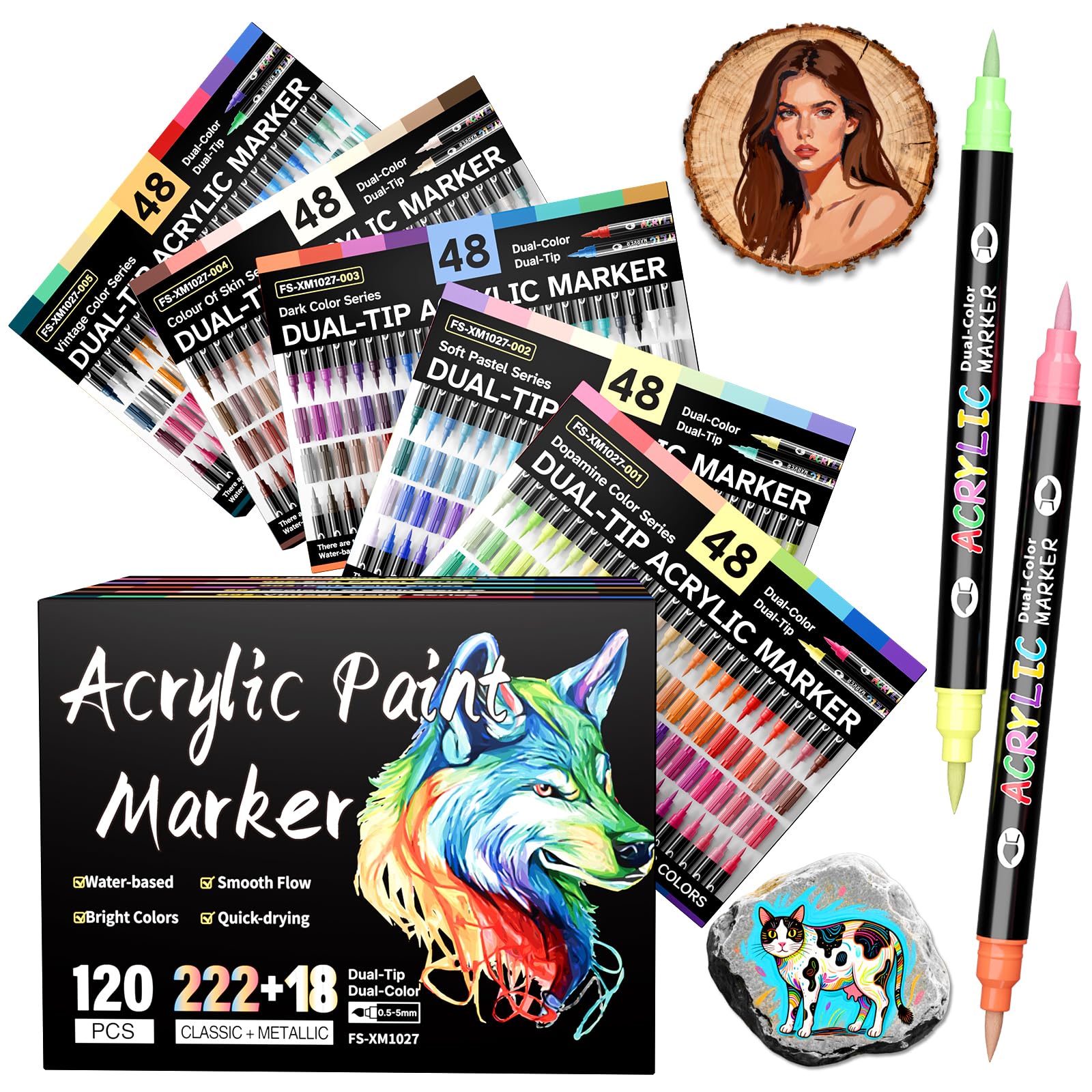 Alitastro Dual-color Acrylic Paint Pens 120 Pcs Water-based Acrylic Marker